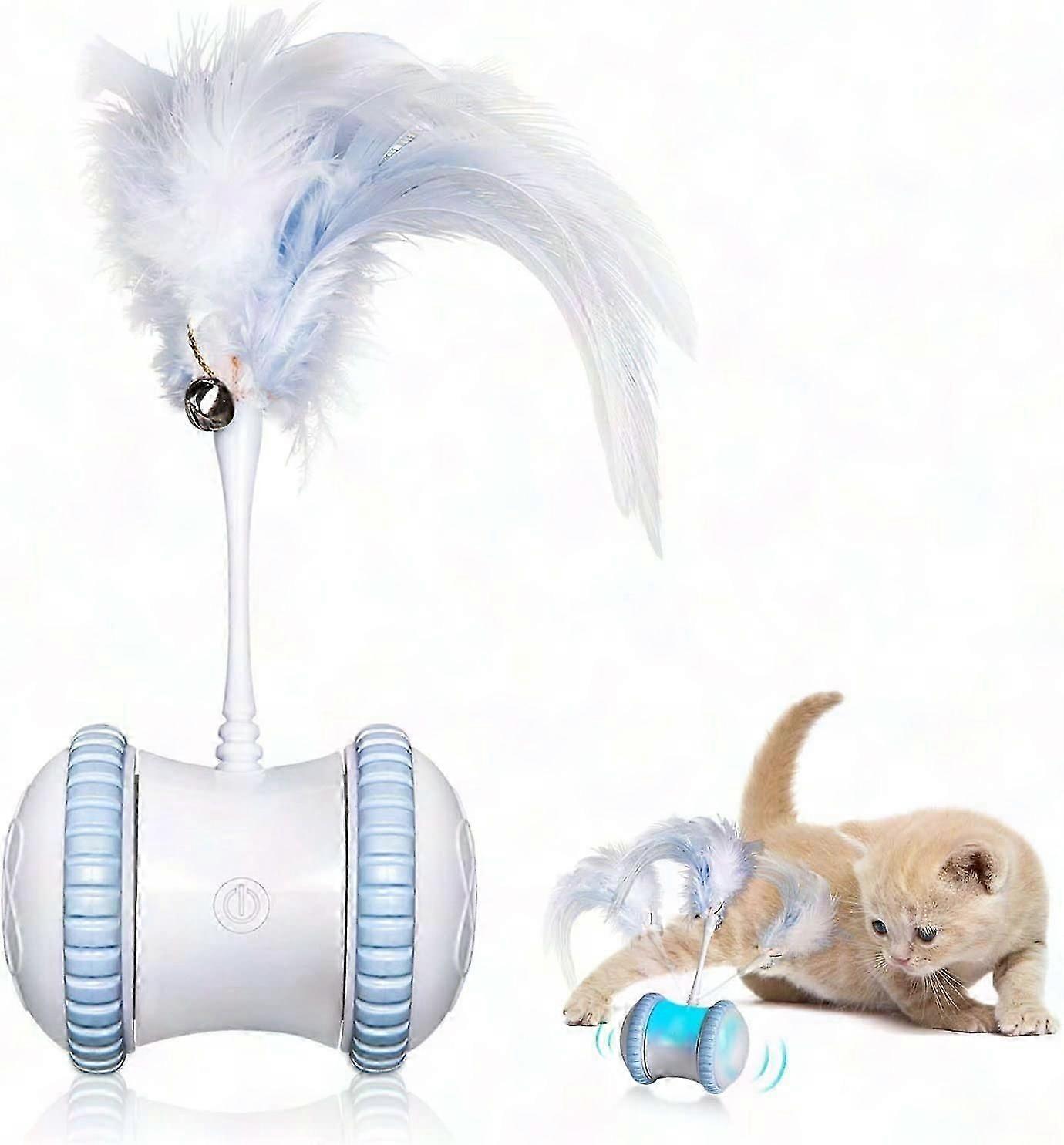Smart Robotic Interactive Cat Toy with 360 Rotating Ball & Colorful Lights - Auto/Manual Motorized Feather Toy for Indoor Cats