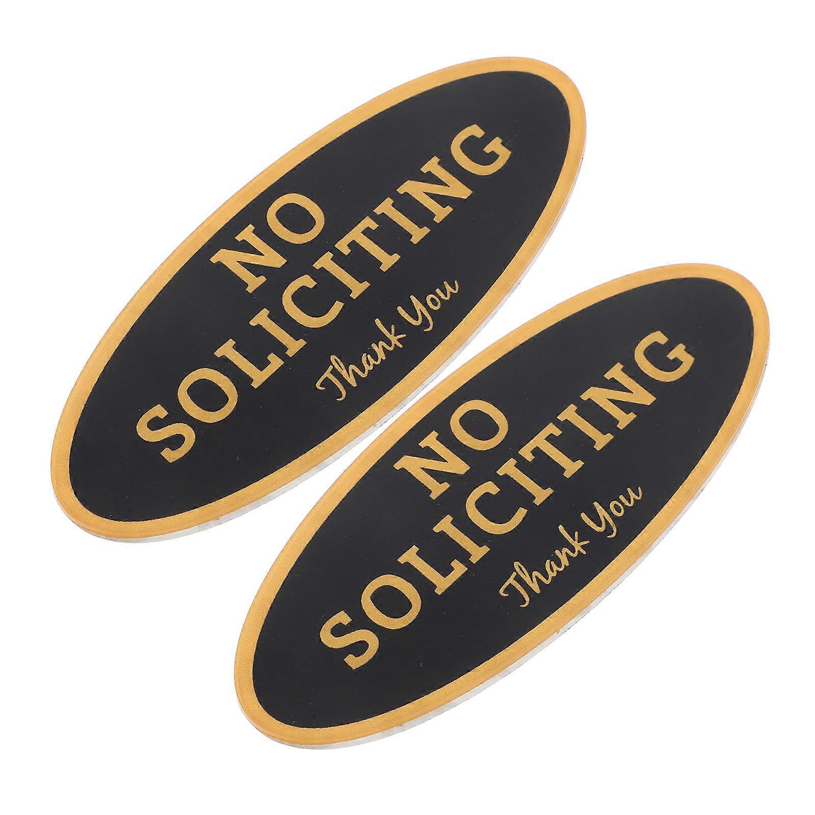 No Soliciting Sign Made from Acrylic Golden Color for Home Use 2 Pieces Self Adhesive Small Size