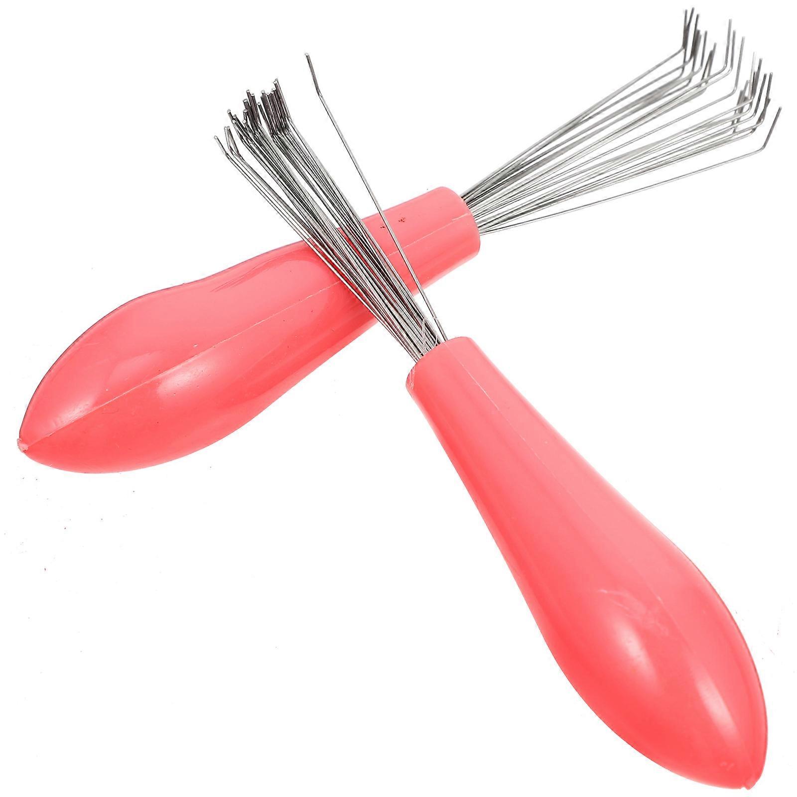 2PCS Comb Cleaning Claws Hair Removal Tool with Wooden Handle for Comb and Brush Cleaning Supplies Random Color Handle