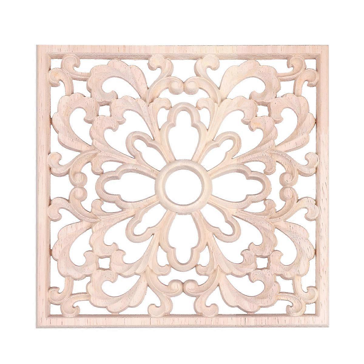 Khaki Plastic Decorative Flower Wall Engraving for Door Cabinet Unpainted Square Applique 1pc