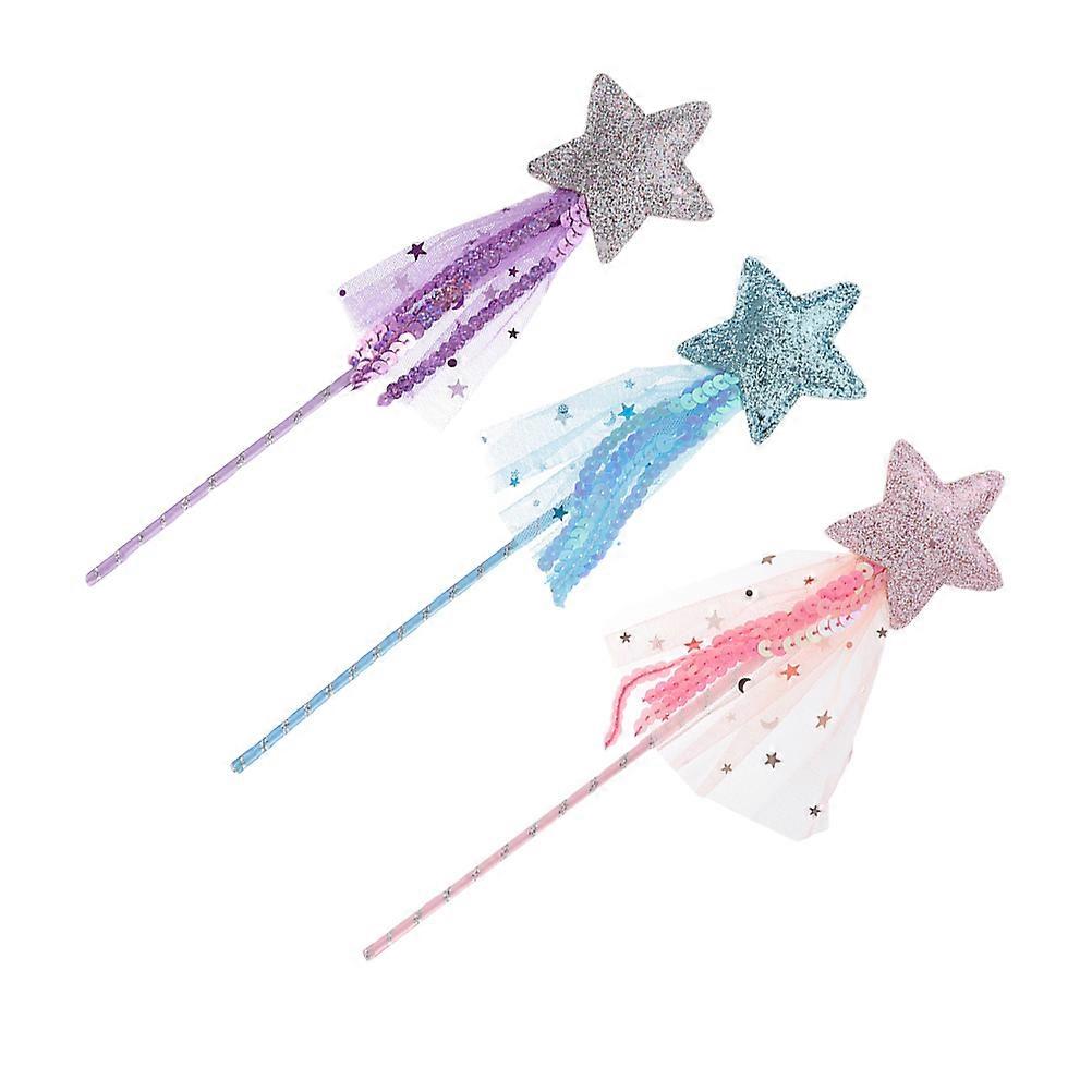Star Fairy Wands with Tassels – Adorable Dress Up Props for Cosplay, Parties, Birthdays, and Festivals – Set of 3 in Pink, Purple, and Blue