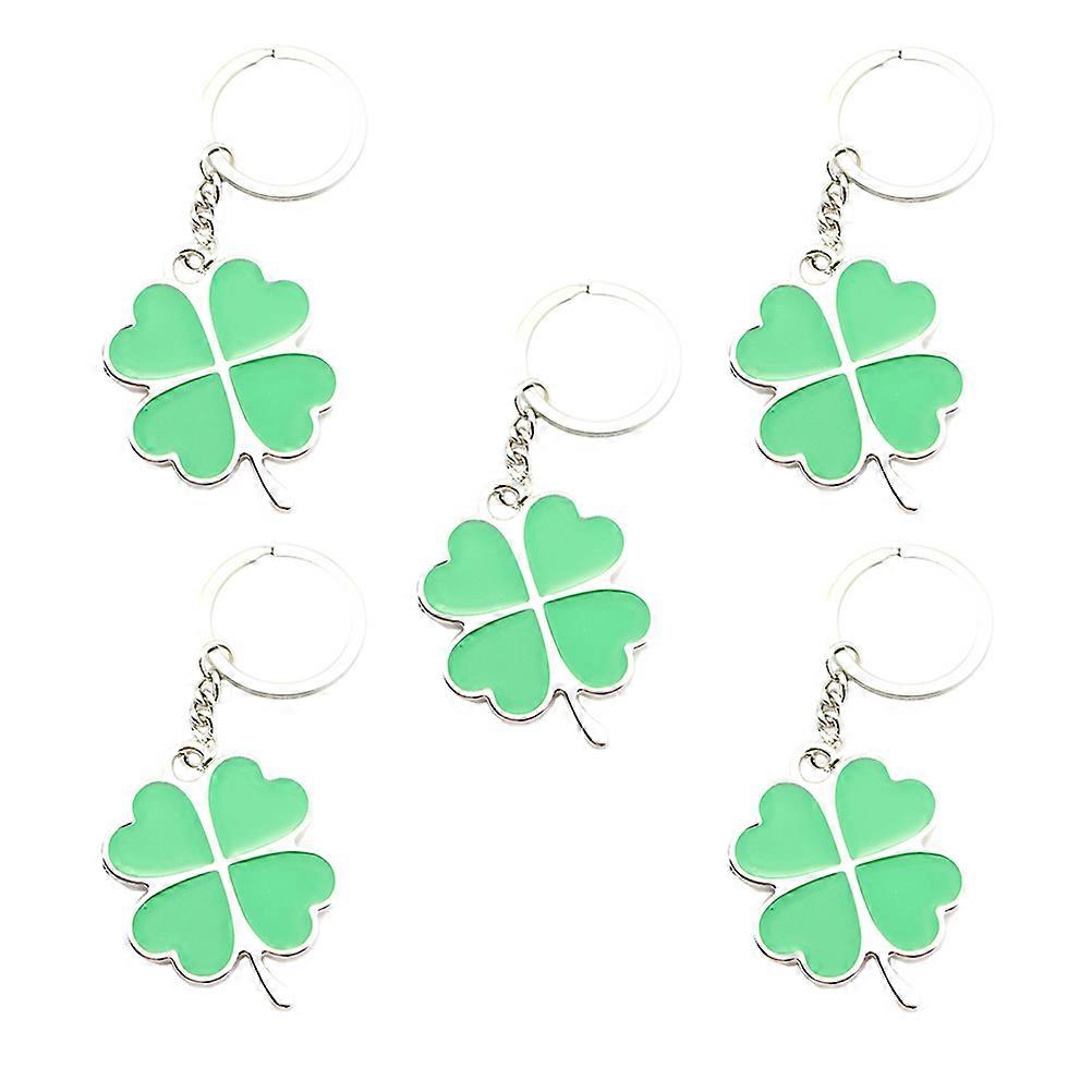 Durable Alloy Four Leaf Keychains for St Patrick Day Gifts Light Green 5Pcs