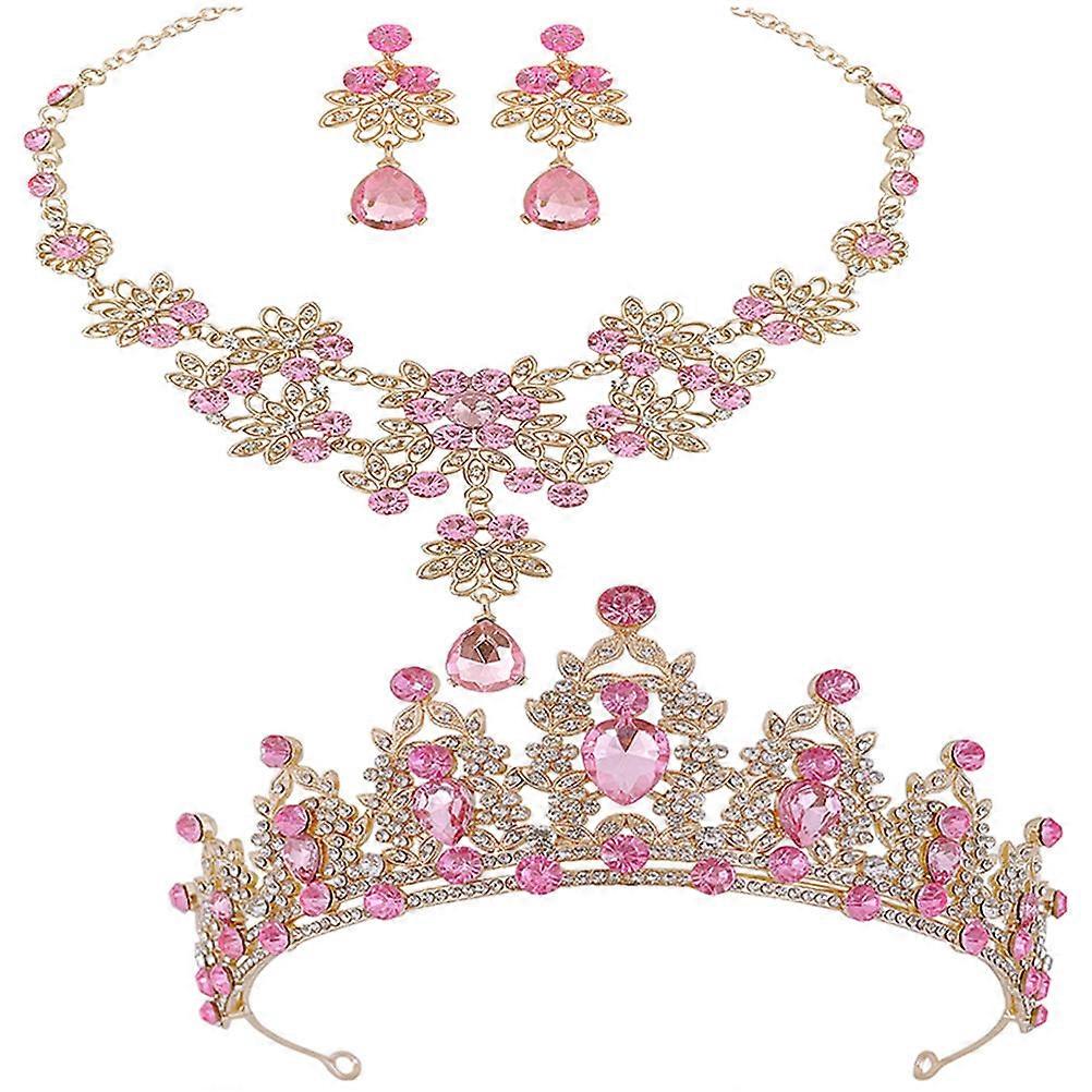 Elegant Bridal Tiara Necklace Earrings Set Rhinestone Crown Wedding Jewelry for Brides, Engagement & Banquet Events