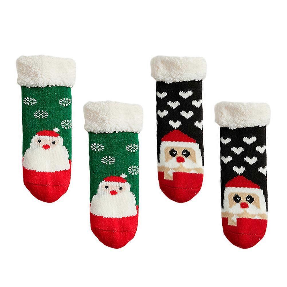 Kids Non-slip Warm Socks Christmas Pattern For Indoor Floor Walking 14cm Sole Length 2 Pairs