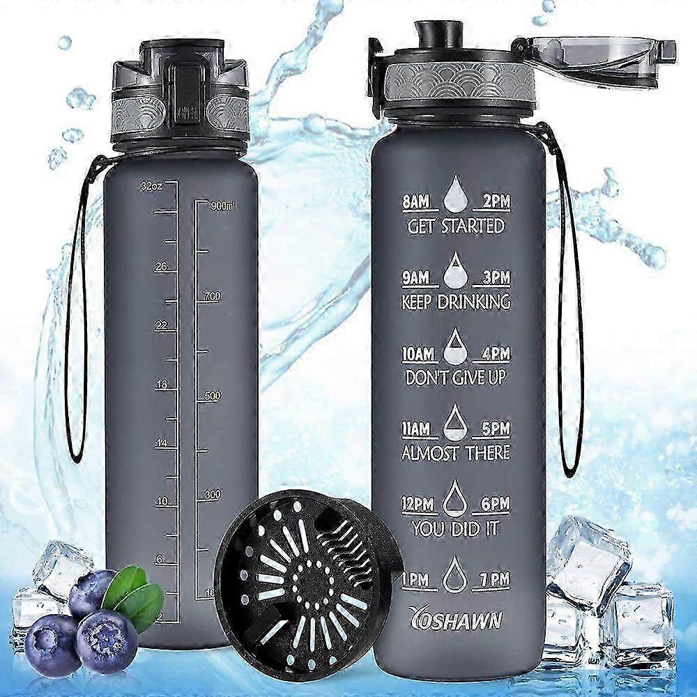 1 Litre Reusable Tritan Plastic Sports Water Bottle with Filter & Time Mark - BPA-Free Hydration Solution for Active Lifestyle