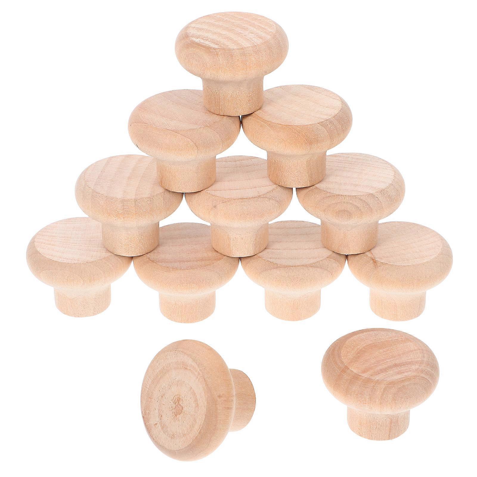 Khaki Wood and Metal Drawer Handles for Cabinets with Durable Mushroom Shape and Easy Installation 12 Sets