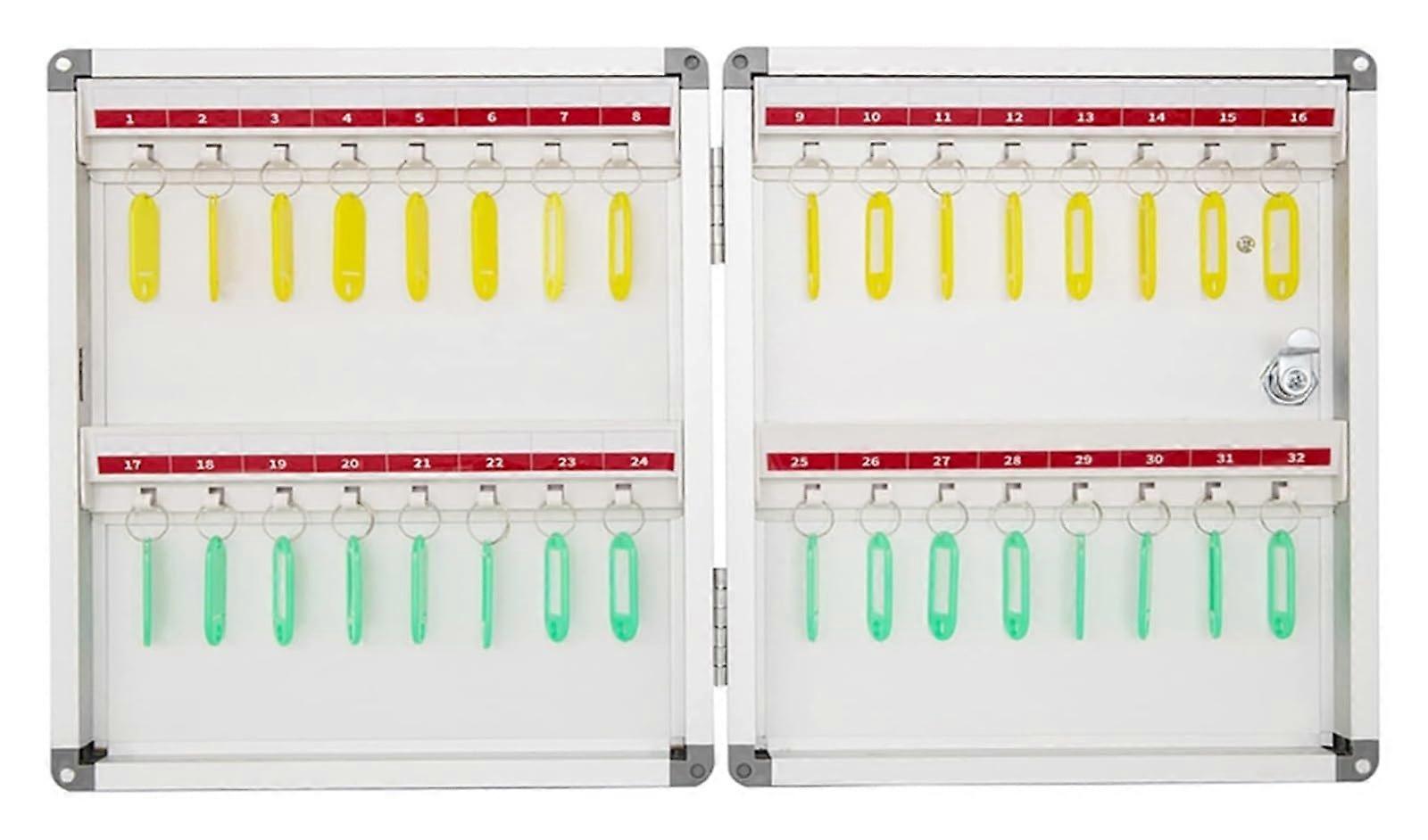 Wall Mounted Key Cabinet With Lock And Tags Holds 32 Keys For School Office Hotel Bank Secure Key Box