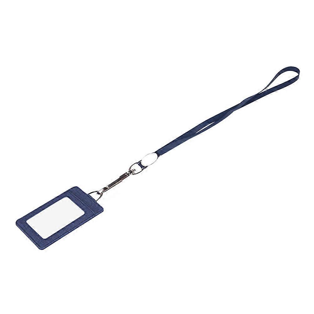 ID Holder Lanyard 2Set Navy PU Cover Suitable For Everyday Use Friends Compact Style With Multipurpose Function