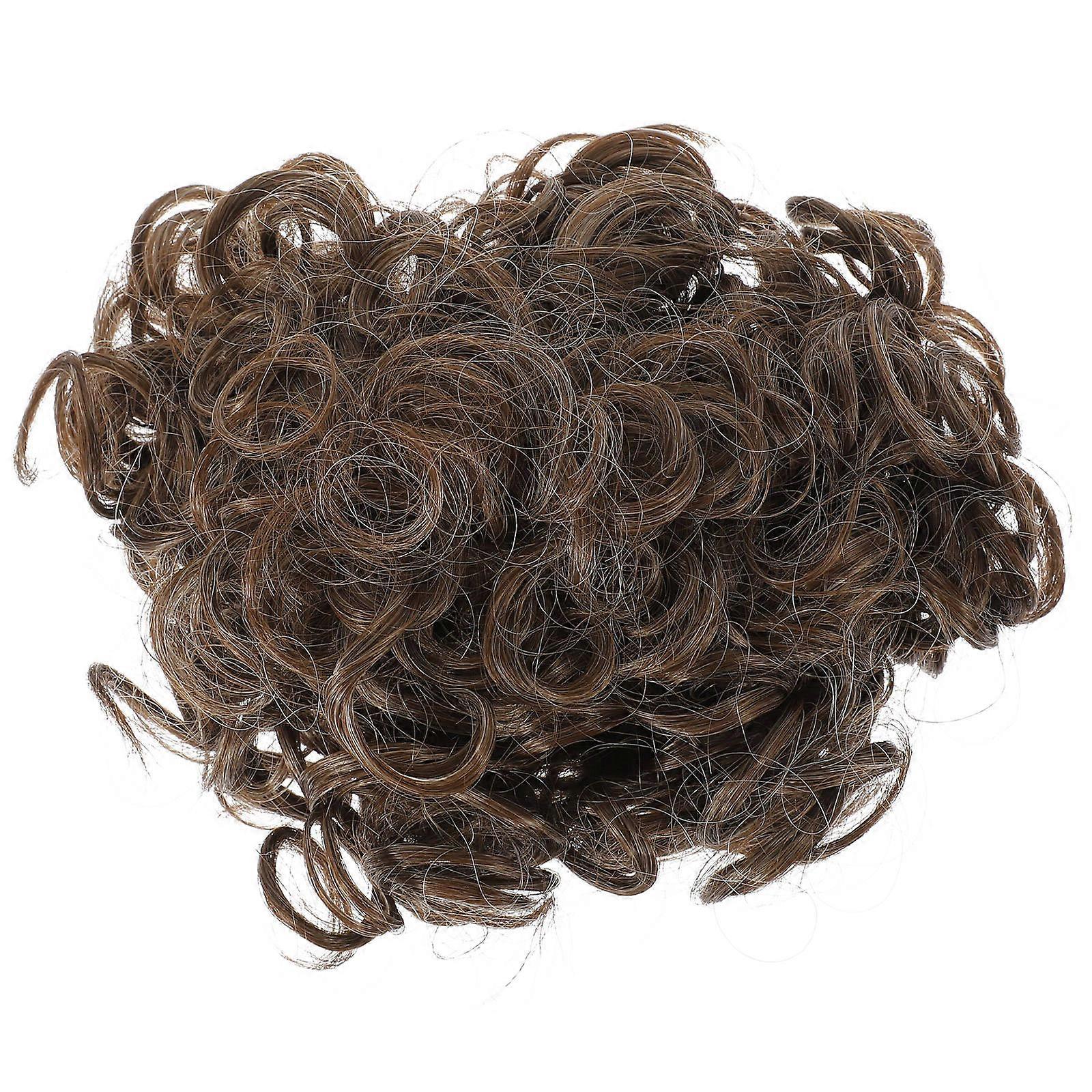 Curly Messy Bun Hair Piece for Women with Elastic Band High Temperature Silk Coffee Color Fits Various Occasions 6.5 Inches