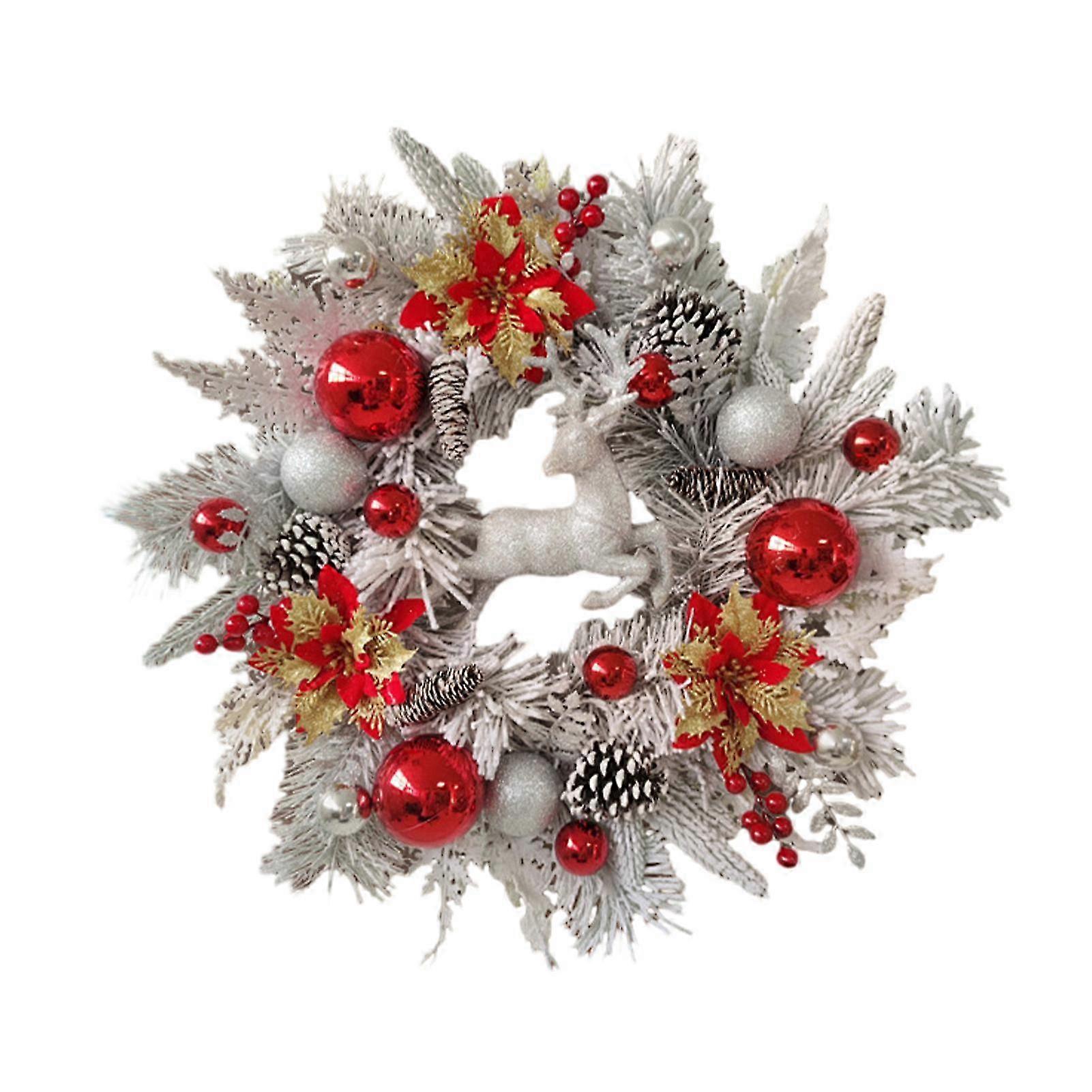 クリスマスリース、クリスマス鹿植毛フラワーリース、フロントドアクリスマス用クリスマスリース、屋内屋外用クリスマスリースガーランドリース