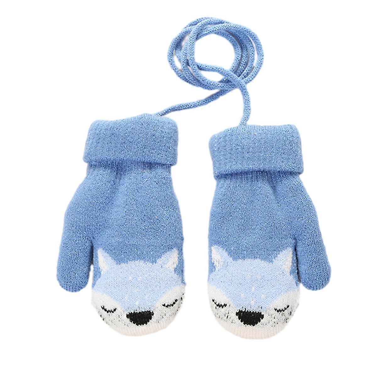 Söta små rävvinterhandskar för pojkar och flickor, dubbelstickad ull och fleece tjocka varma utomhushandskar