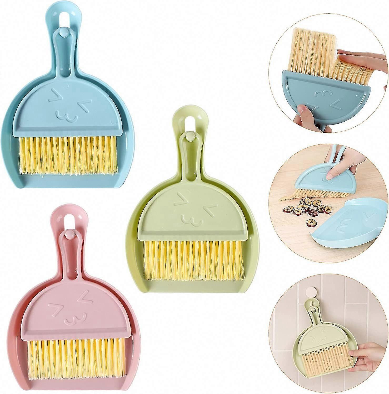 3PCS Small Broom and Dustpan Set for Home Mini Dust Pan with Brush Handheld Cleaning Tools for Kids