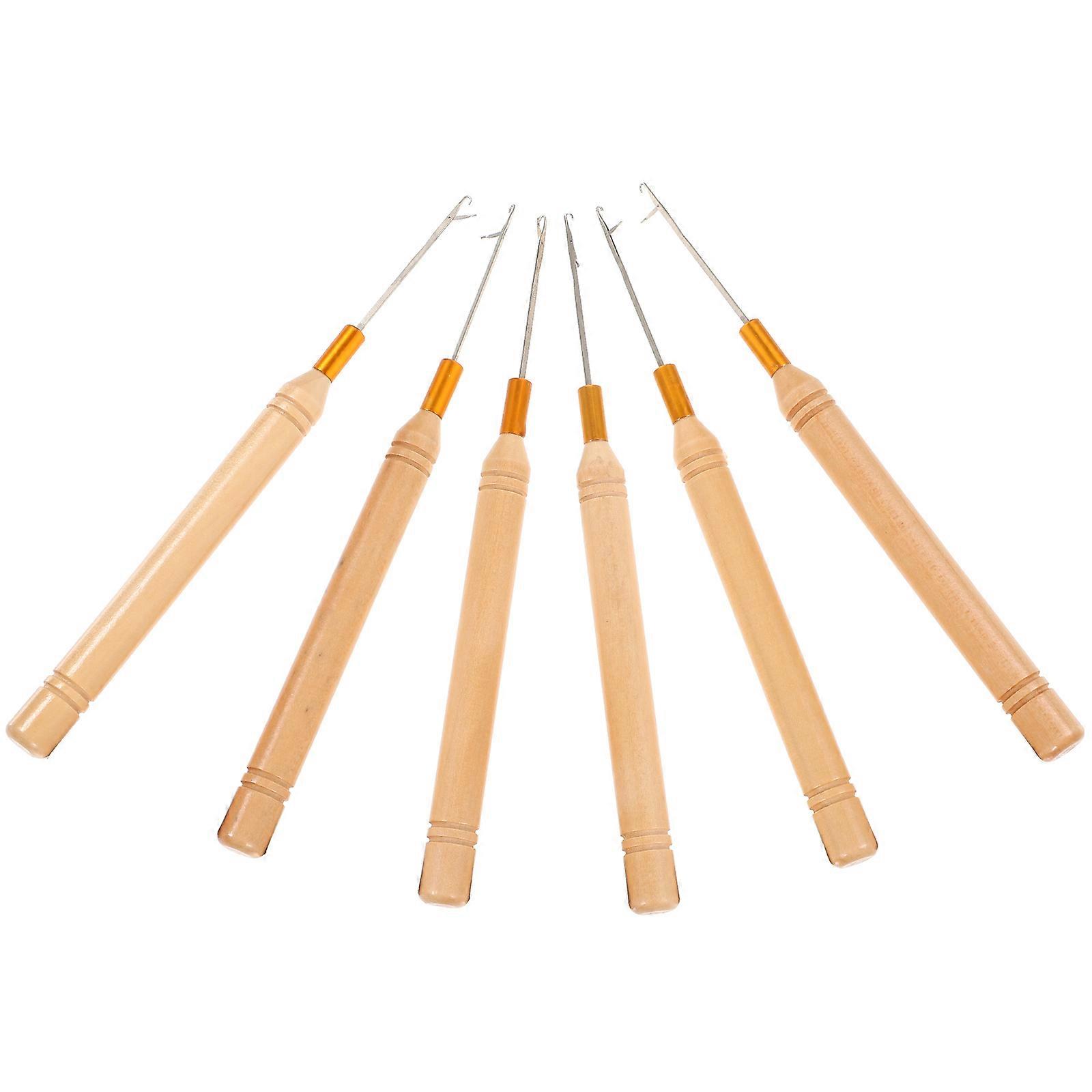 Durable Iron Hair Crochet Hooks with Comfortable Wooden Handles for Versatile Braiding Styles 6 Pcs