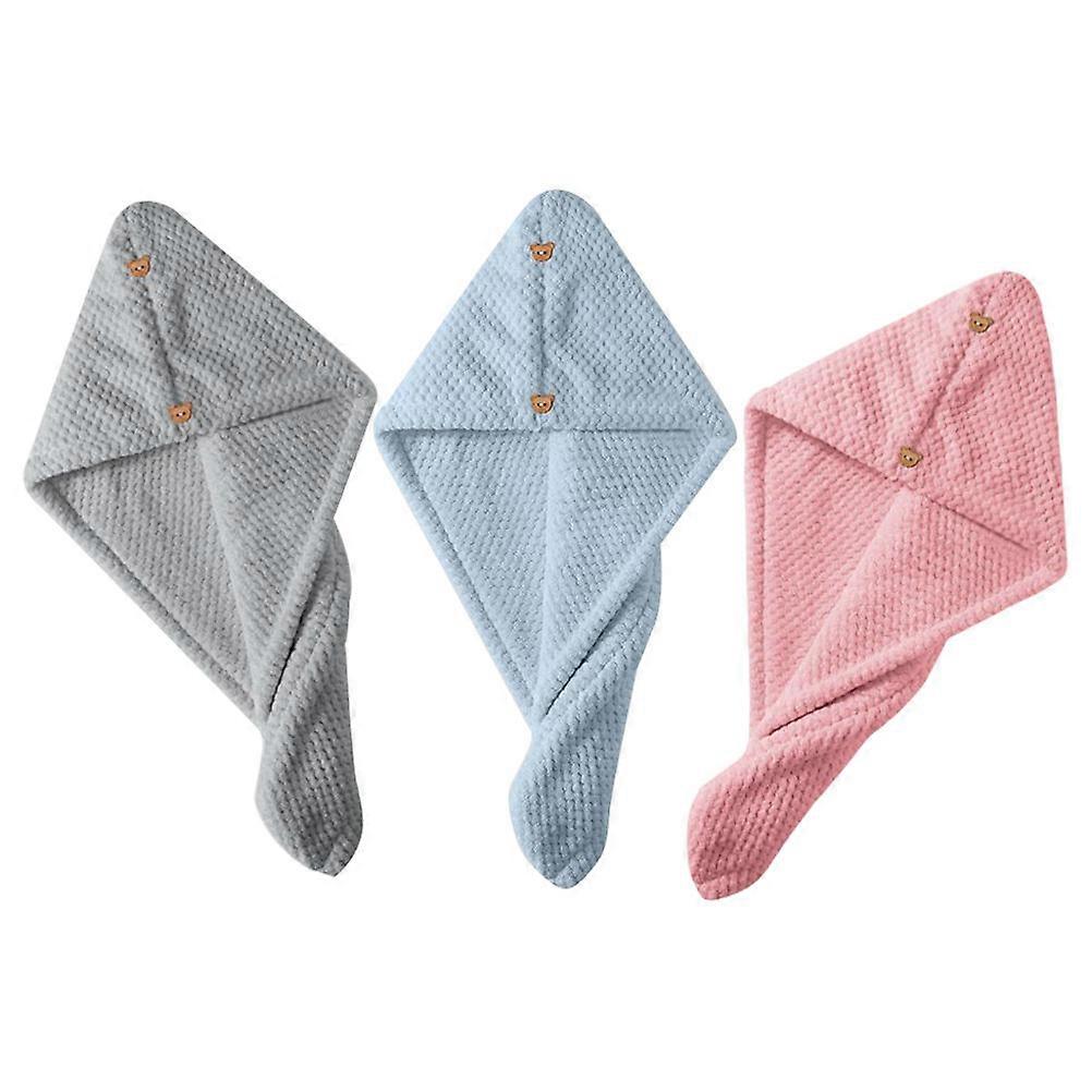 3pcs Super Absorbent Coral Fleece Hair Towel Wraps for Curly Hair Rapid Drying Water Absorbing Microfiber Head Caps with Button Design Soft