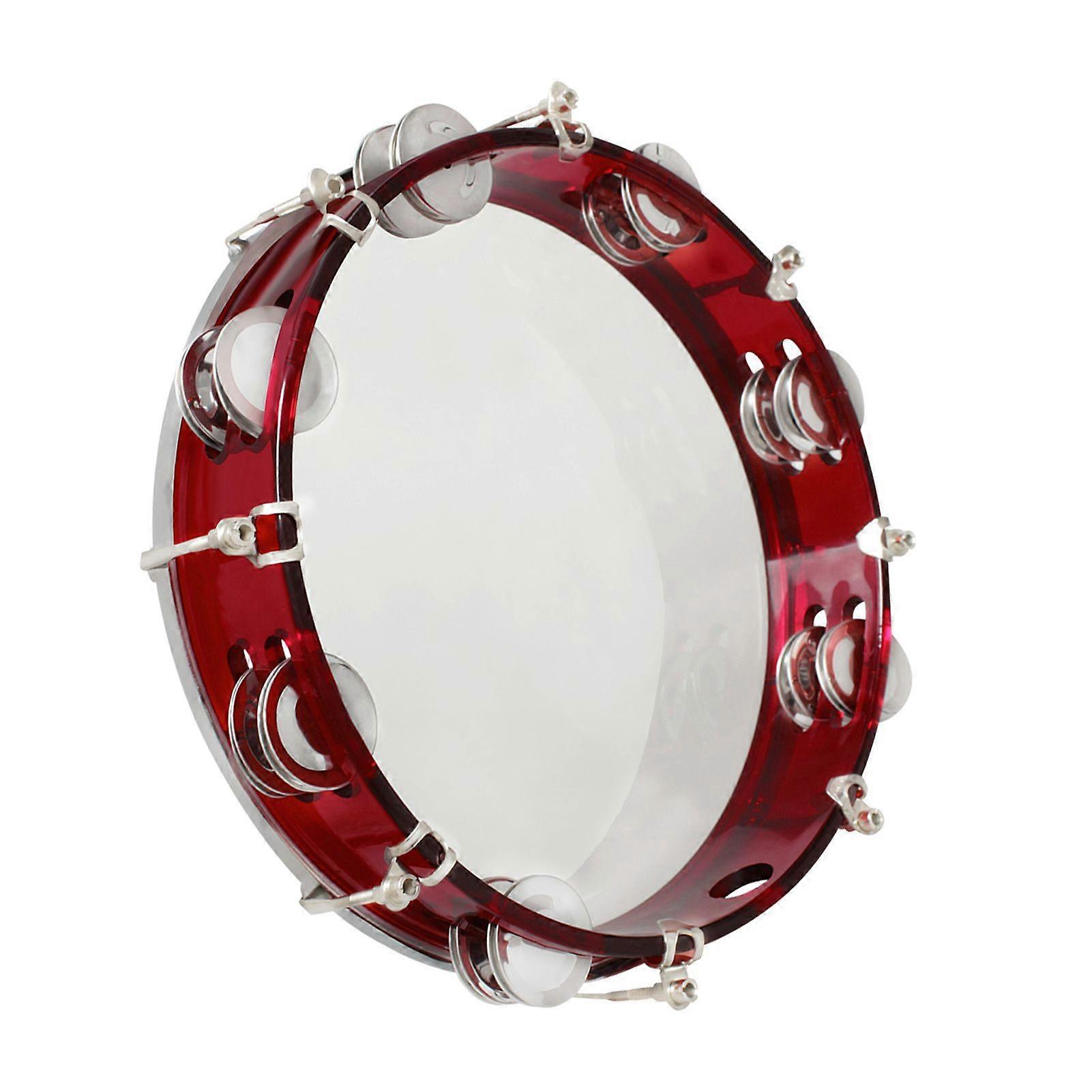 10 Inch Red Handheld Double Row Tambourine with Tuning Key