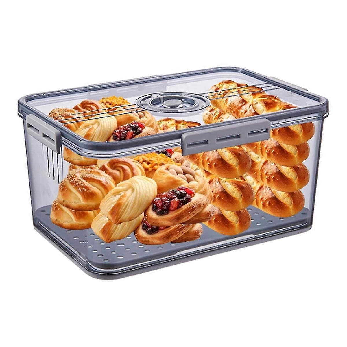 Bread Box with Lid for Kitchen Counter, 10L Airtight Loaf Bread Storage Container Time Recording Bread Keeper