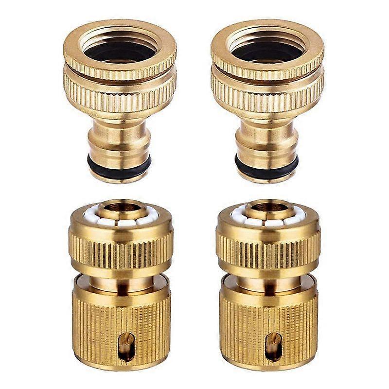 4 Pieces Garden Hose Tap Connector 1/2 Inch and 3/4 Inch Size 2-In-1 and 1/2 Inch Hose Pipe Quick C