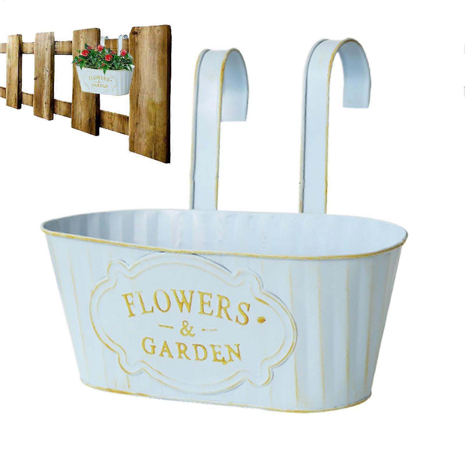Deck Railing Planter Boxes Metal Blue, Railings Compatible, Fence Planters, Window Hanging Pots For Outdoor Patio