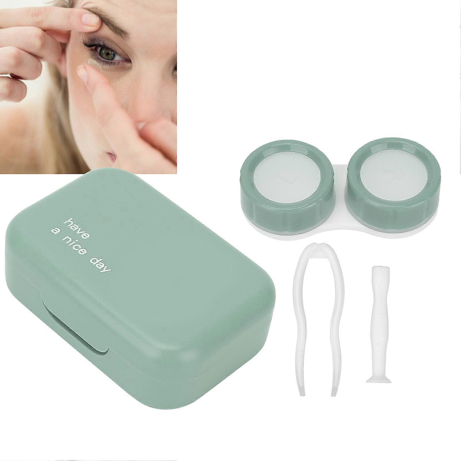 Portable Green ABS Contact Lens Case Travel Storage Box Kit