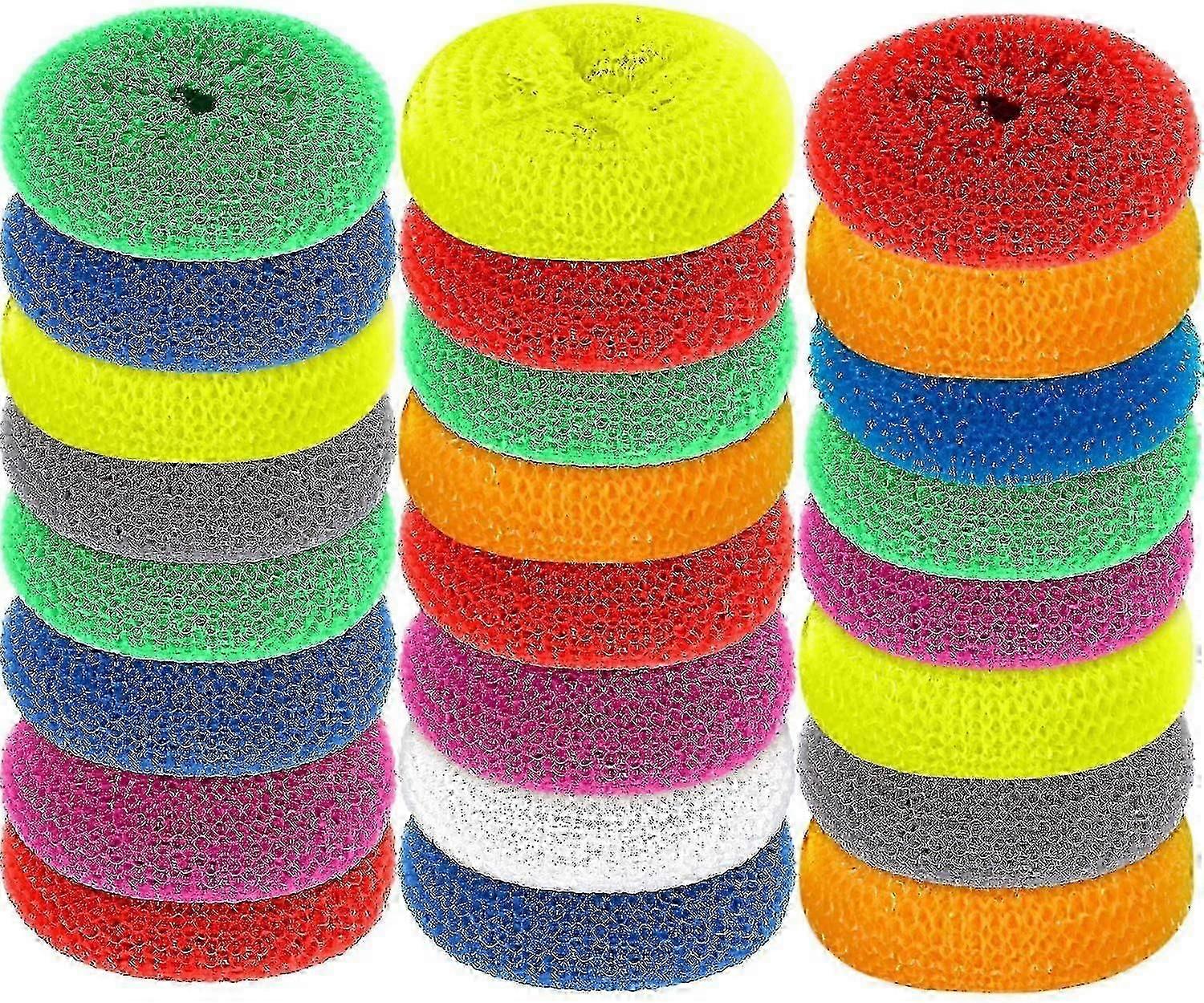 30pcs Scouring Pads Round Dish Pads Plastic Non-scratch Dish Scrubbers