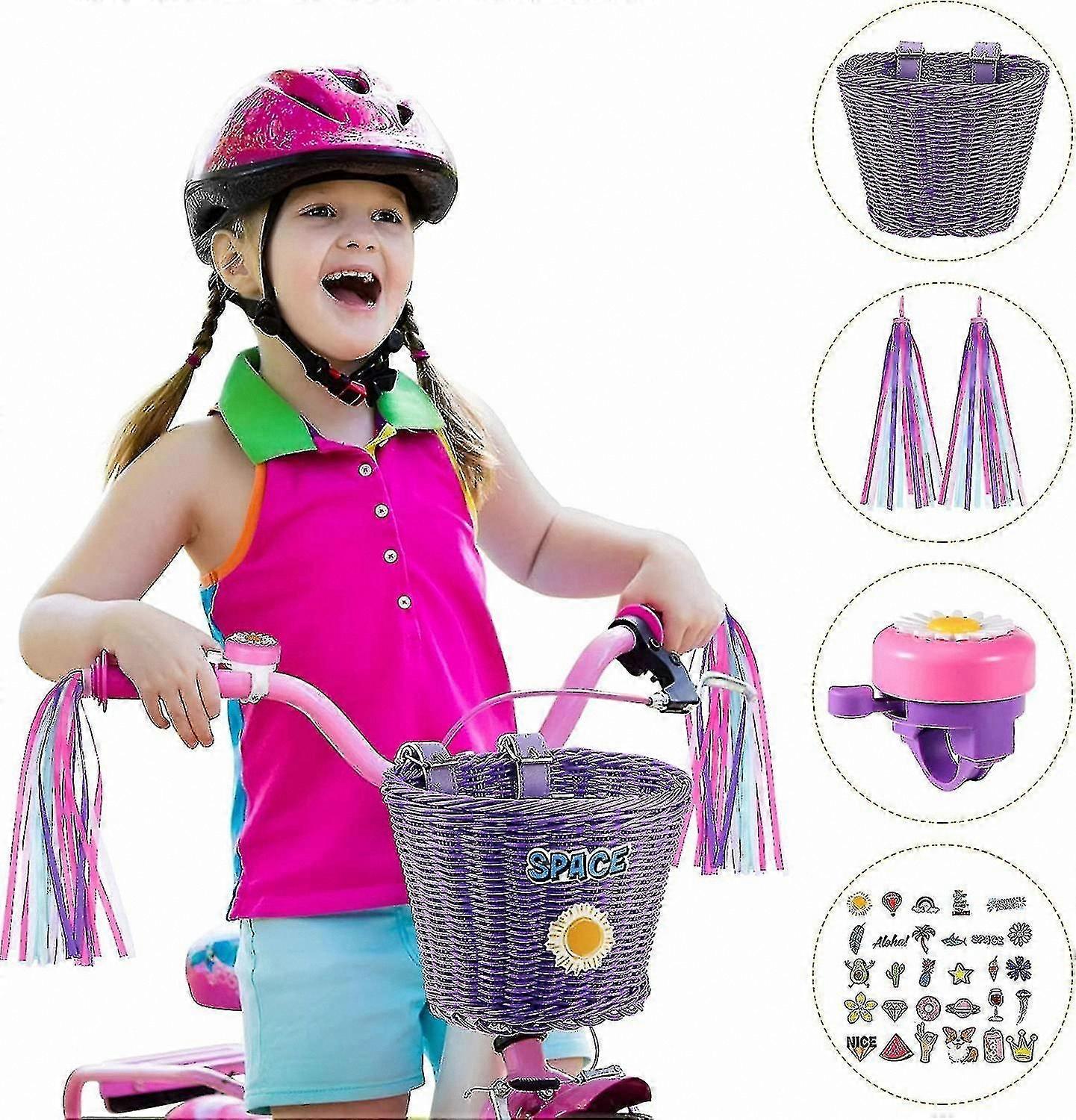 Unicorn Bike Basket and Streamers Set for Kids Handlebar Decoration with Wicker Storage