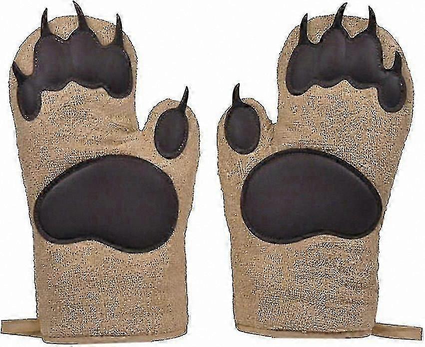 Bear Paw Design Heat-Resistant Oven Mitts and Potholders, 2-Piece Set for Baking and Grilling