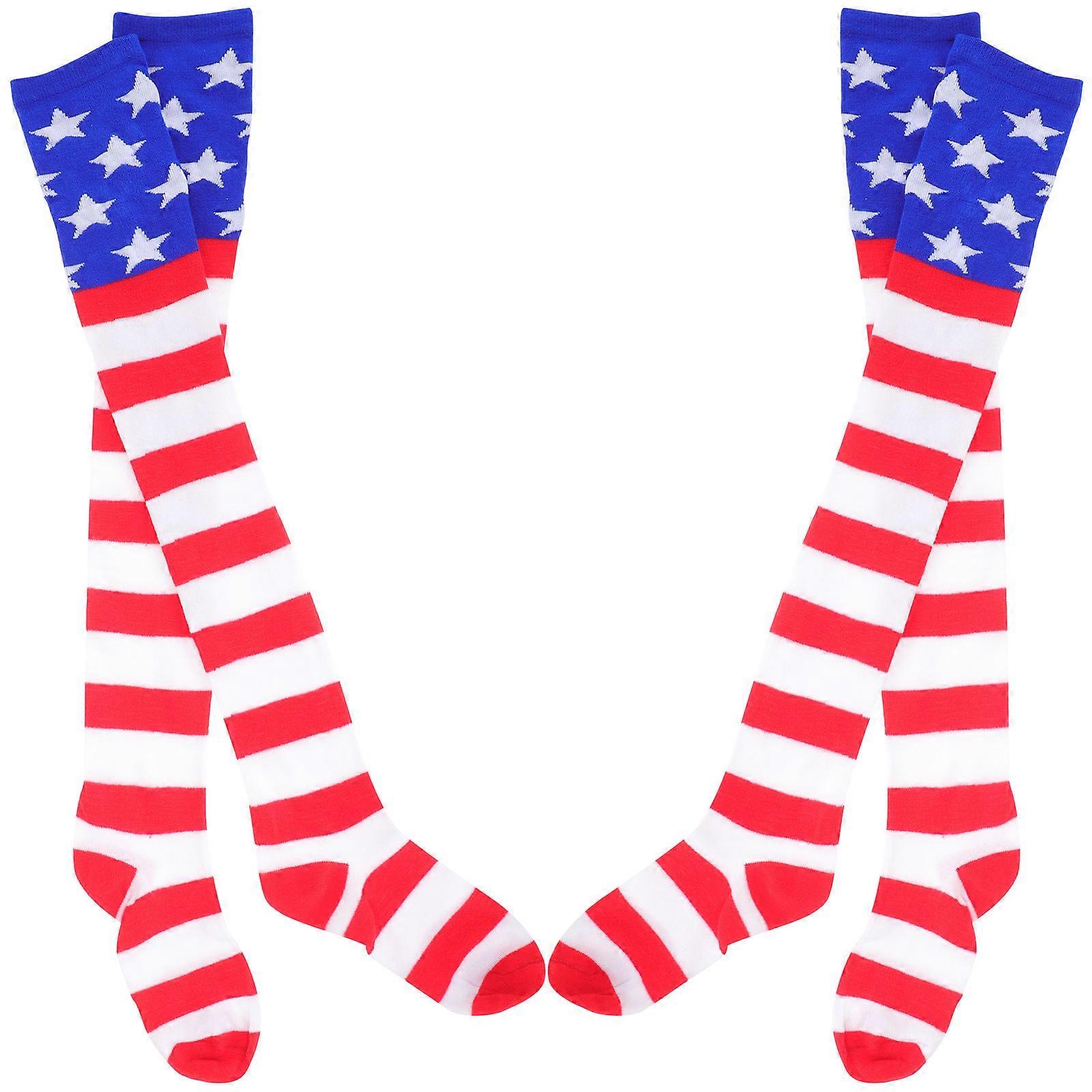 Banner Socks Thigh High Stockings for Wearing 2Pairs Usa Flag