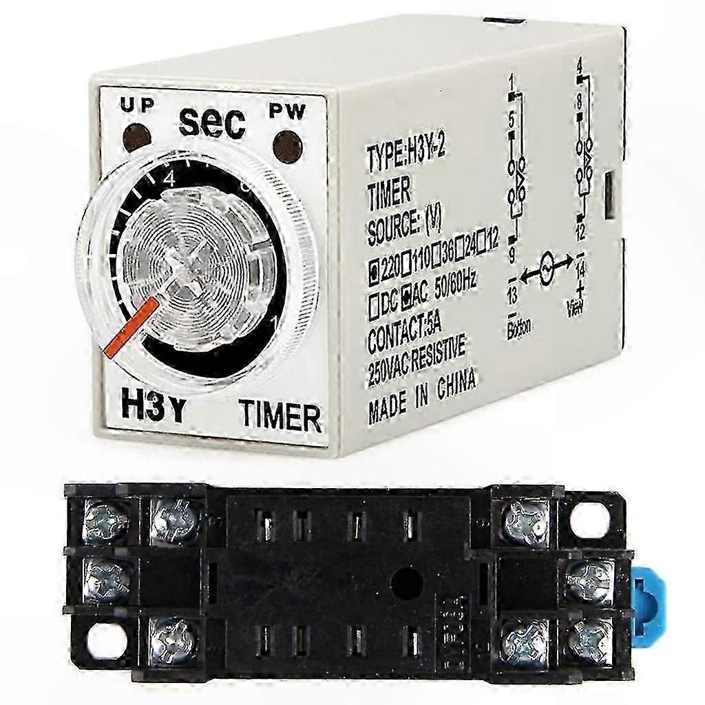 Adjustable Time Delay Relay 0-60s AC 220V with Mounting Base for Industrial Applications