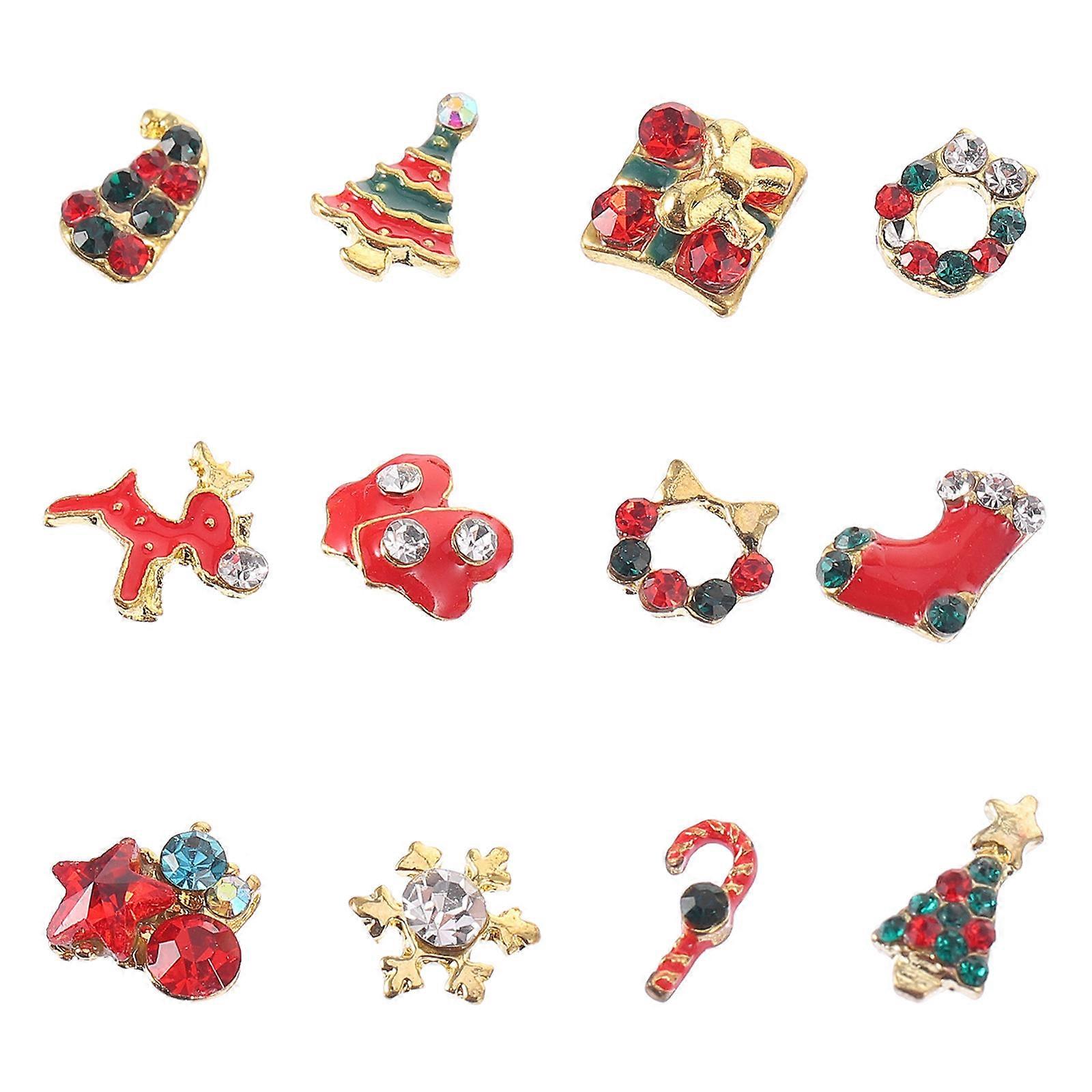 Christmas Nail Art Jewelry Manicure Patch for Nail Art 12Pcs Assorted Color Alloy
