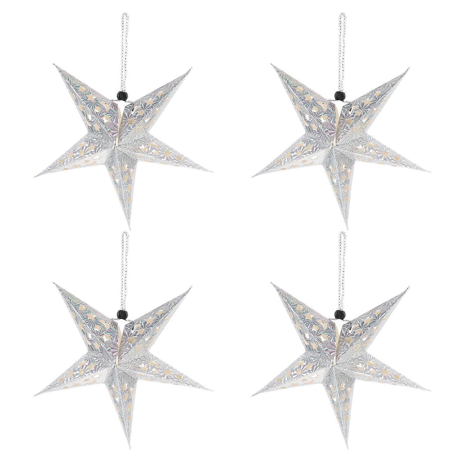 Paper Lantern Lamp Five-Pointed Star Lamp Ceiling Lampshade Silver Decorative 4Pcs