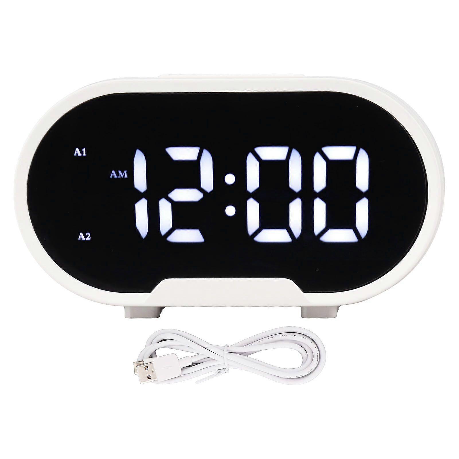 Digital Alarm Clock USB LED Display White Light Mirror Electronic Desktop Clock for Bedroom Living Room Office White Case
