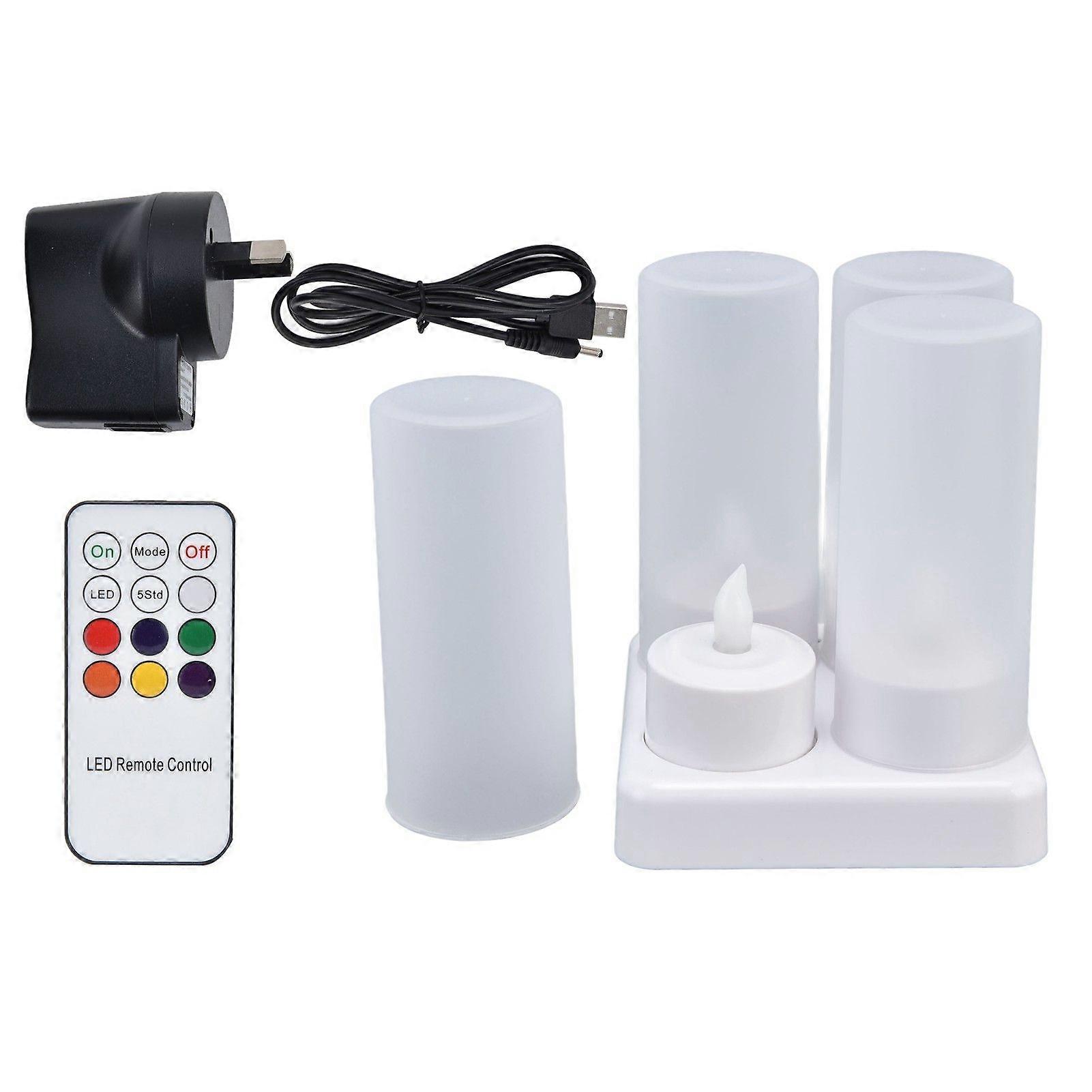 Rechargeable LED Flickering Flameless Candles Colorful Tea Light with Remote Control and Charging Base for Parties 100240VAU Plug