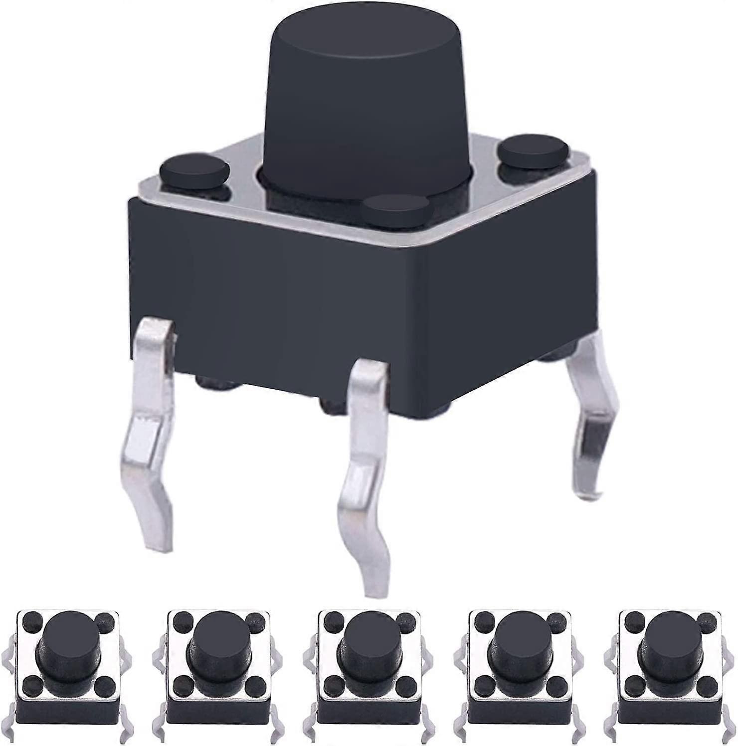 Momentary Tactile Push Button Switch 6x6mm PCB, 4Pin DIP, Black, 100 Pcs