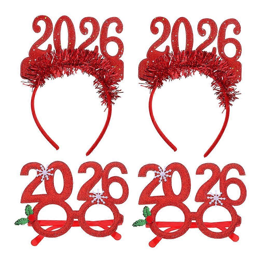 Red Fabric Happy New Year Headbands for Decoration 8Pcs Pack