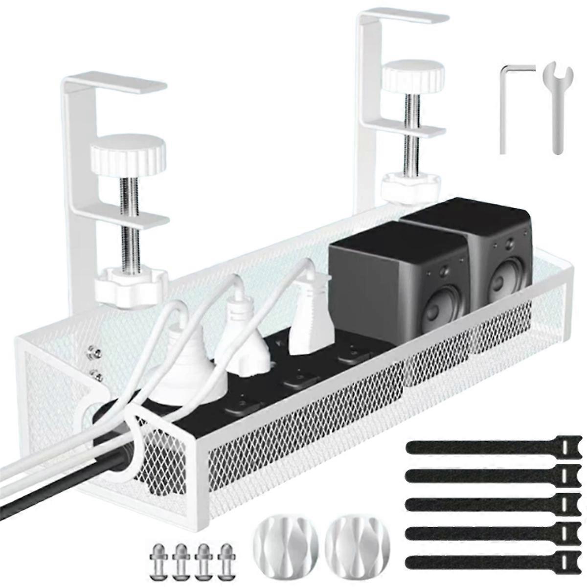 No Drilling Extendable Under Desk Box Tray and Cord Organizer Clamp Mount Computer Desk Wire Organiz