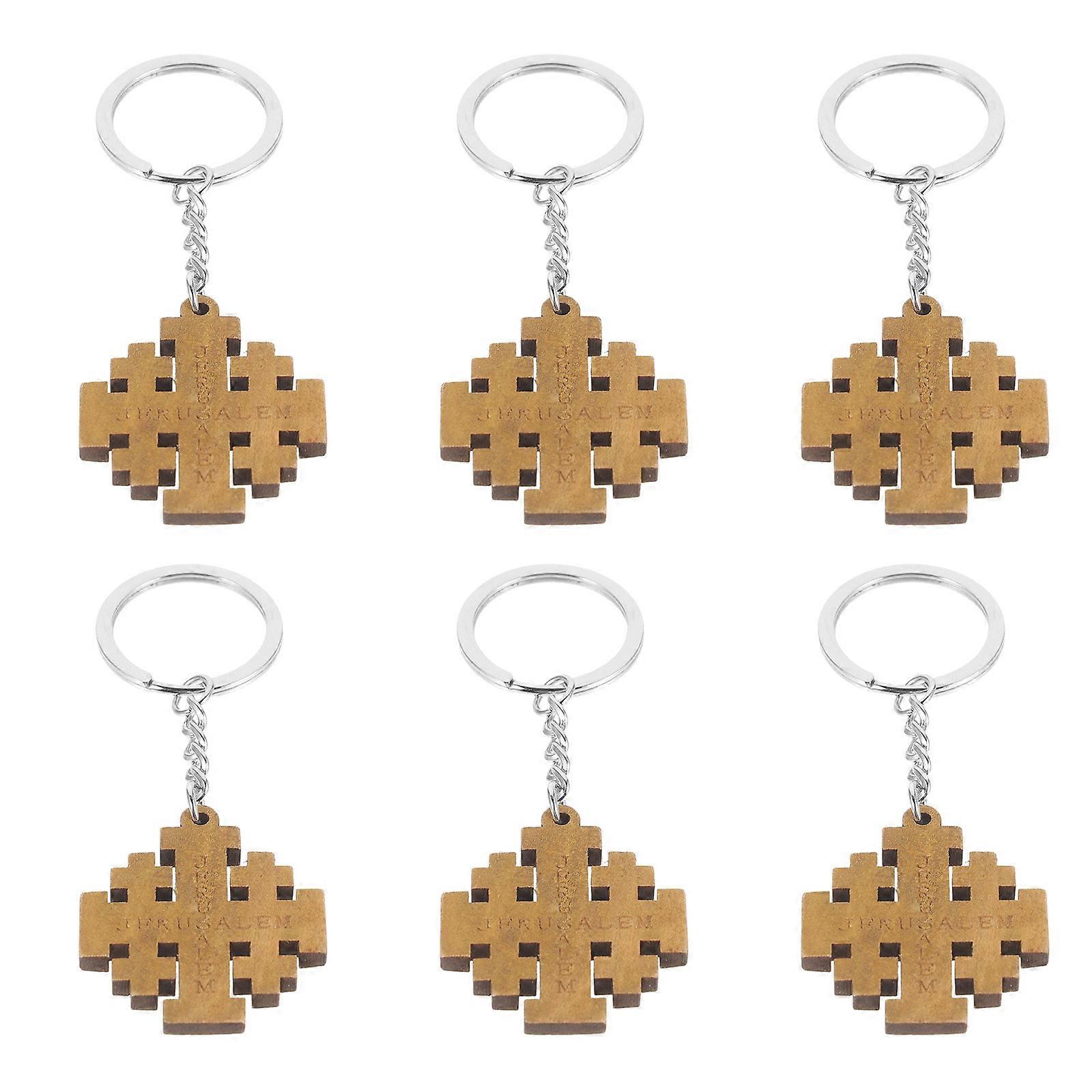 Decorative Wood Cross Key Chain for Backpack with 12Pcs Pendant
