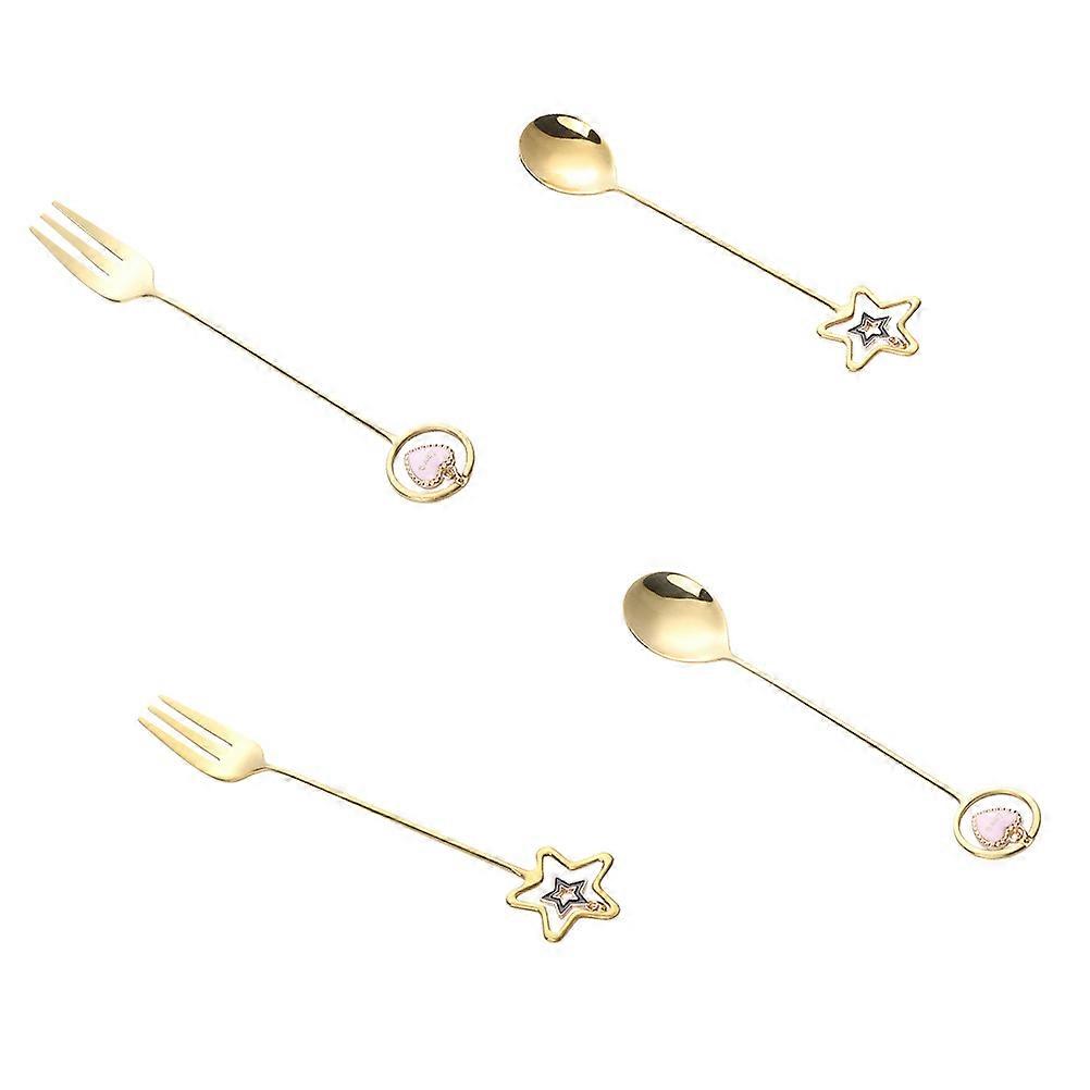 Christmas Spoon Fork Golden Stainless Steel Tableware for 3Sets Dinnerware