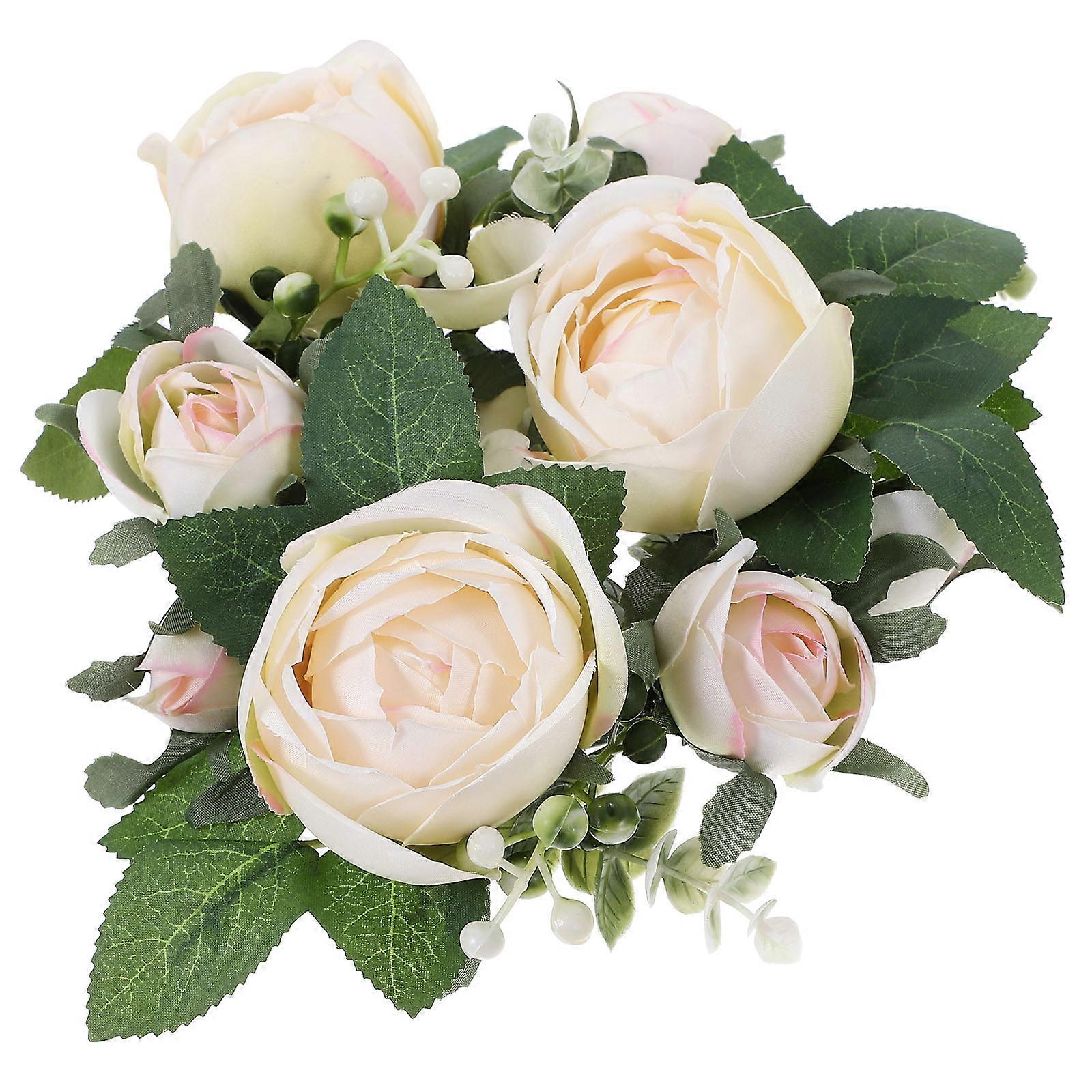 Artificial Rose Candle Ring for Wedding Table Centerpiece 3Pcs Set