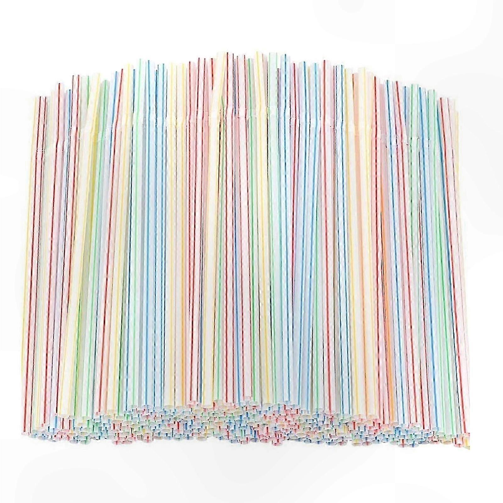 8-Inch Bendable Plastic Straws, Multi-Color Striped Design, 500 Count for Everyday Use