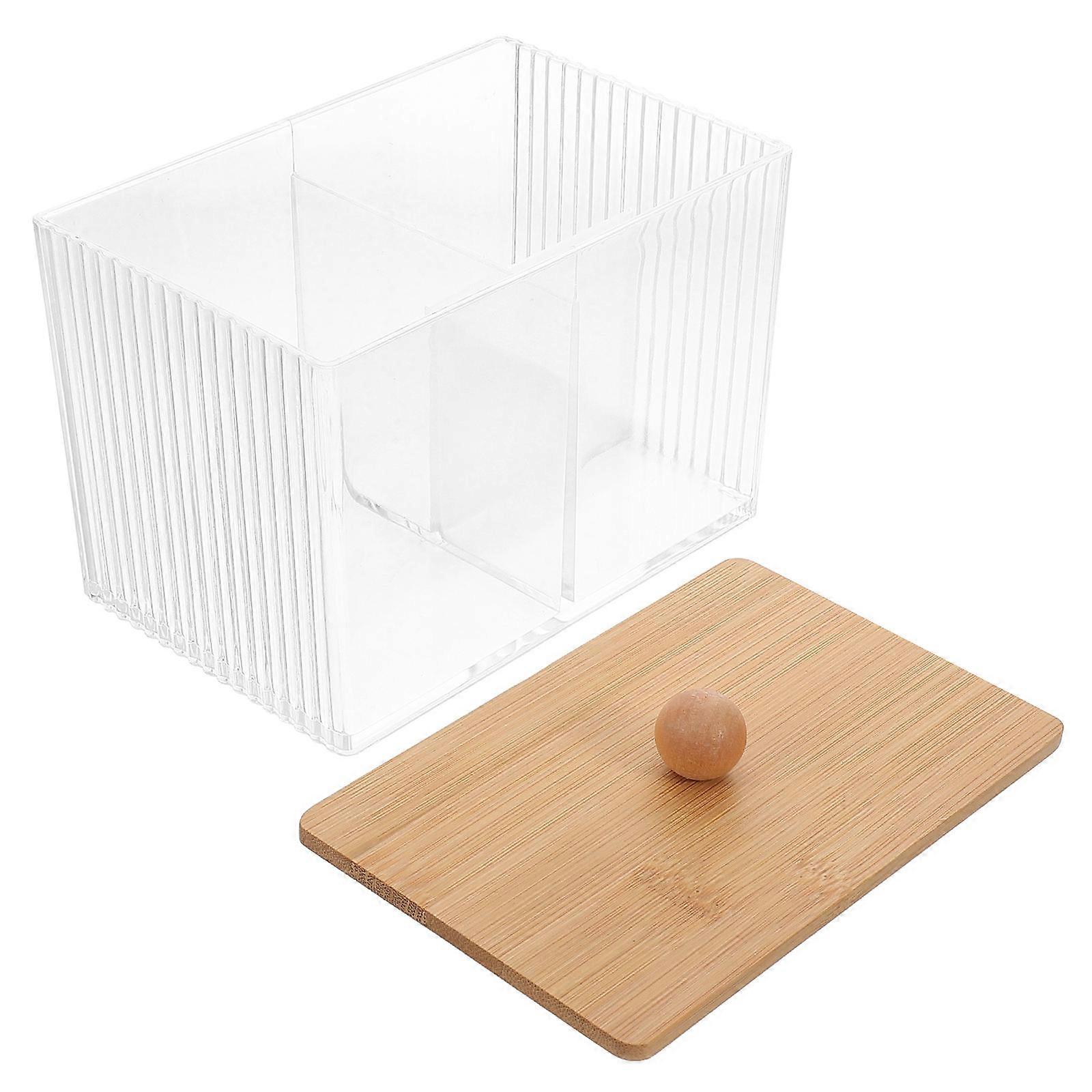 Cotton Pad Organizer Bamboo Lid Makeup Holder Transparent 3Pcs Storage Container