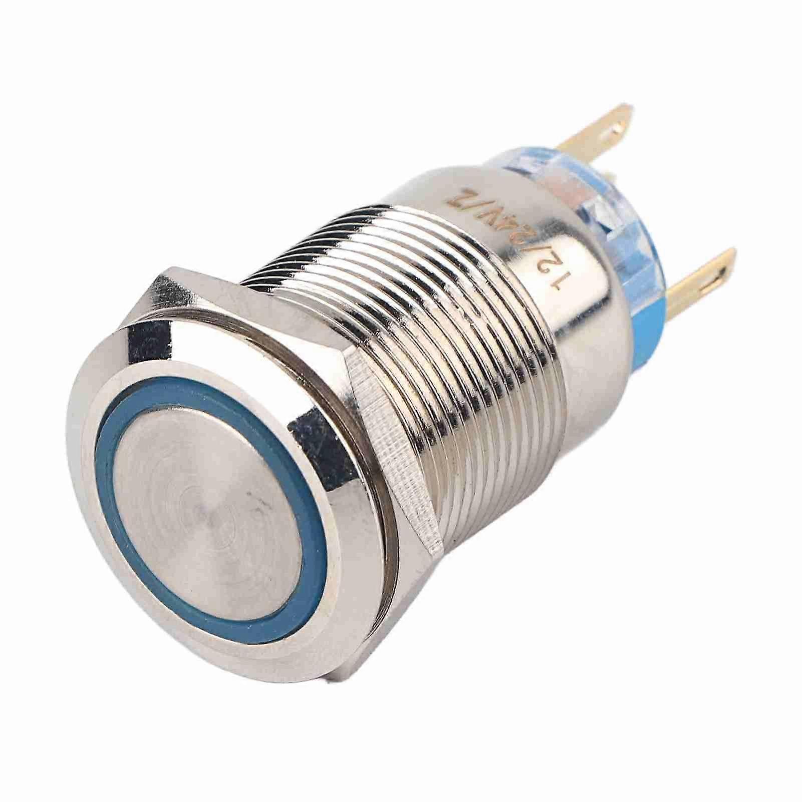 19mm 1224V Waterproof Stainless Selflocking Latching Push Button Switch Blue LED