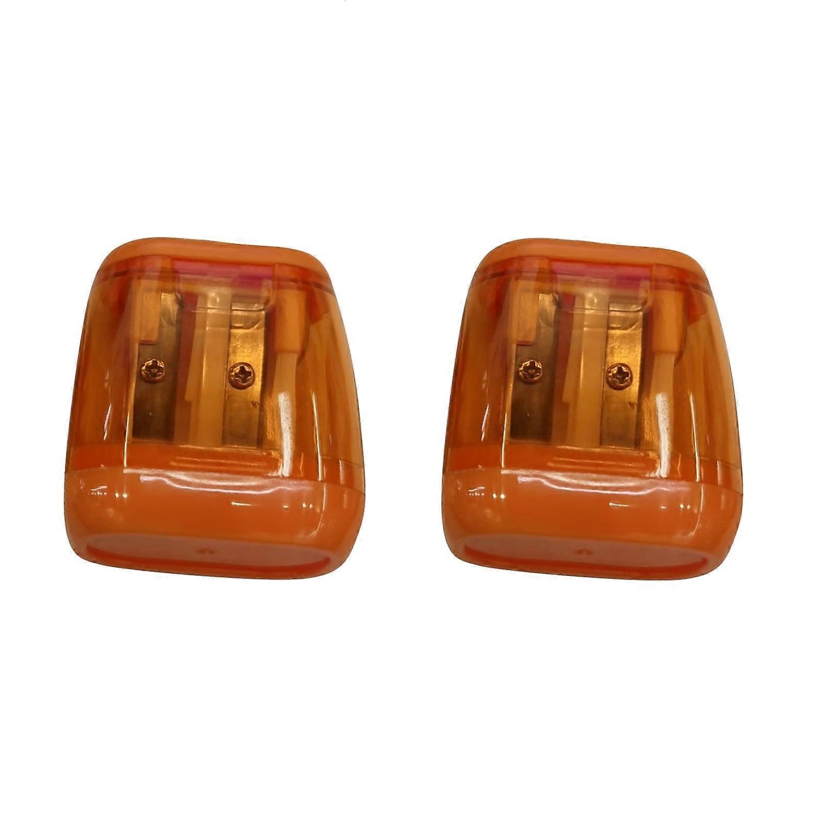 Kafsov 2PCS Double Hole Oval Pencil Sharpener with Cover, Carbon Steel Blade, Transparent Shavings Container, Portable Orange