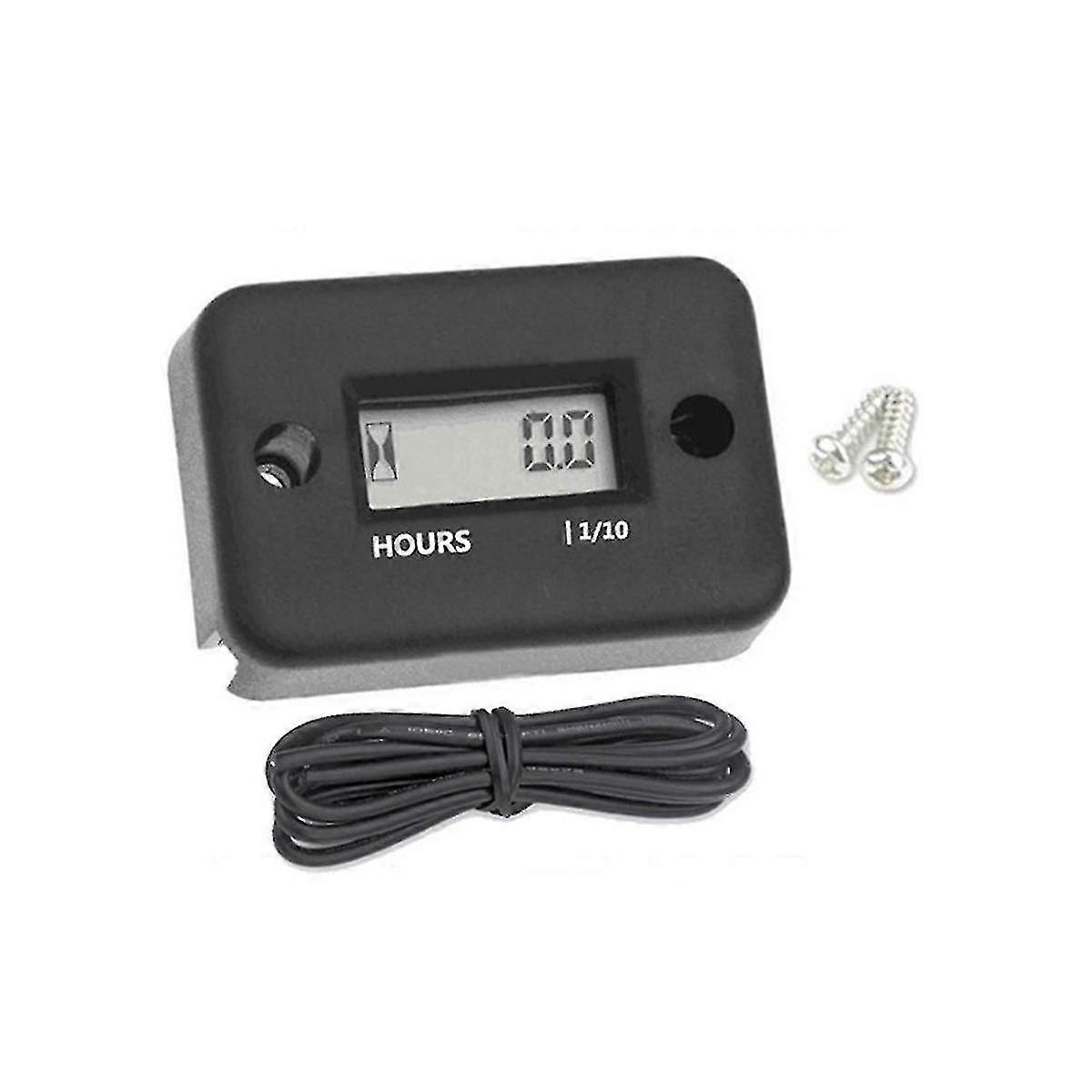 Waterproof Lcd Display Digital Hour Meter Inductive Timer For Bike Motorcycle Atv Snowmobile Engine, Black