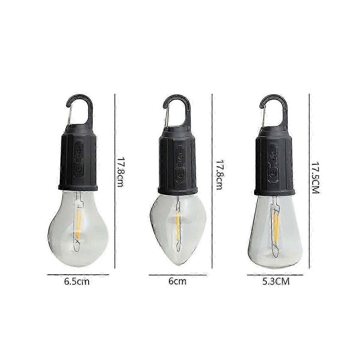 Outdoor LED String Light with Hook 400MAh Type-C USB Bulb 3 Modes Waterproof Camping Lantern Hanging Tent Light-T01