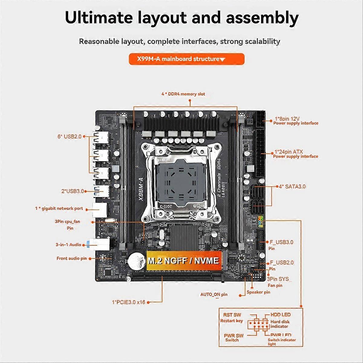 Carte mère X99M-A 4XDDR4 128G de mémoire LGA2011-3 CPU PCI-E3.0x16