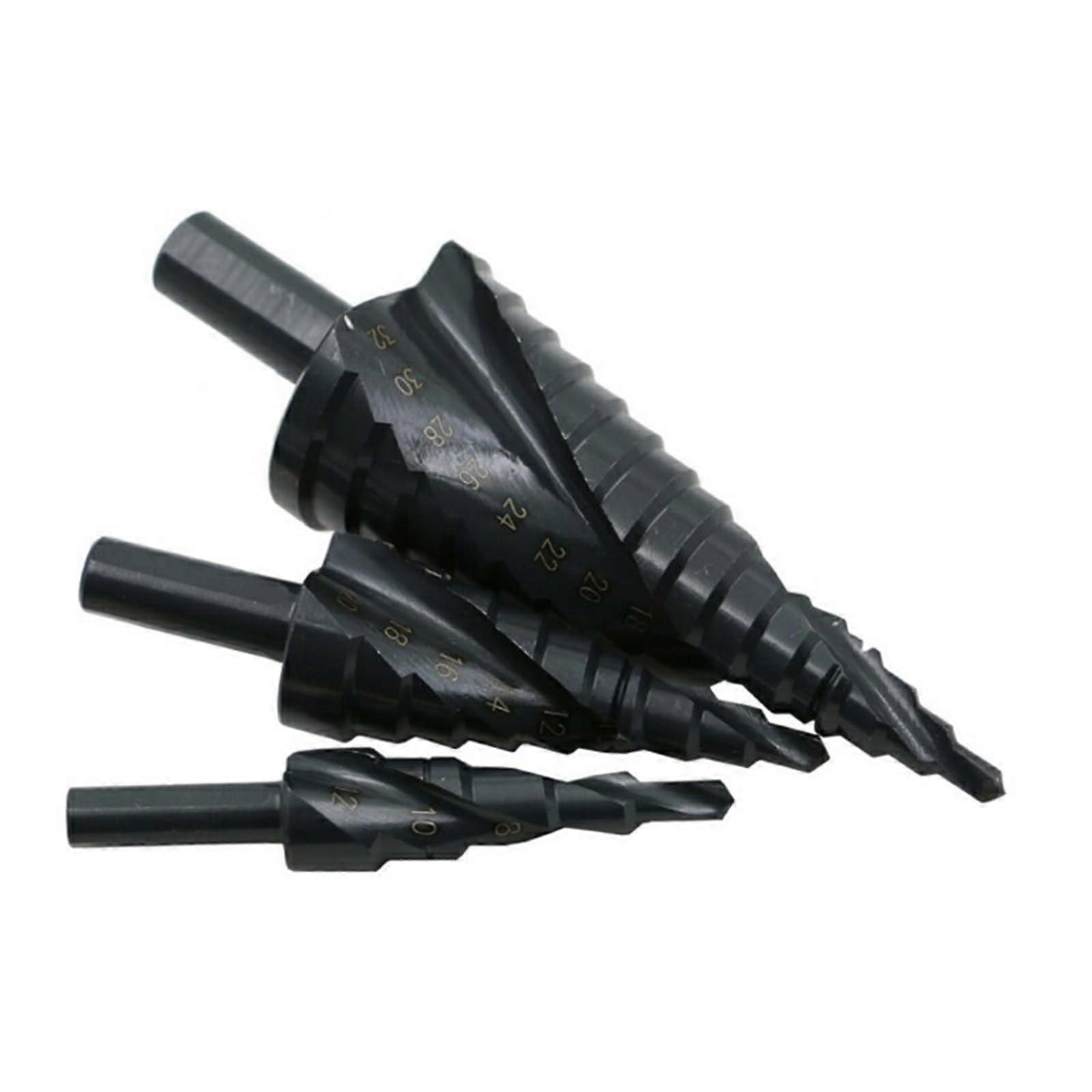 HSS Cobalt Step Drill Bit Set 432mm 3Piece Spiral Flute  Speed Steel Cone And Triangle Shank For Metal Drilling
