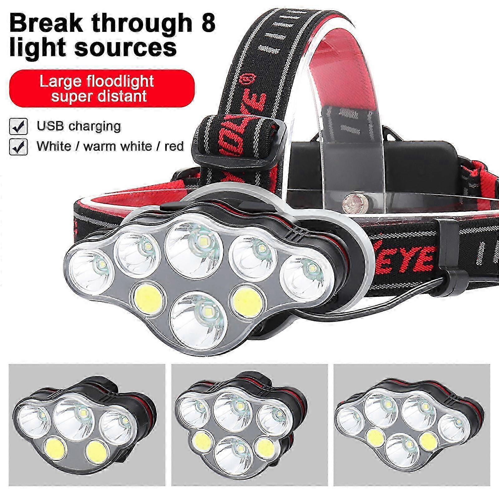 2025 Skywolfeye USB Rechargeable 8 LED Headlight Flashlight Work Light