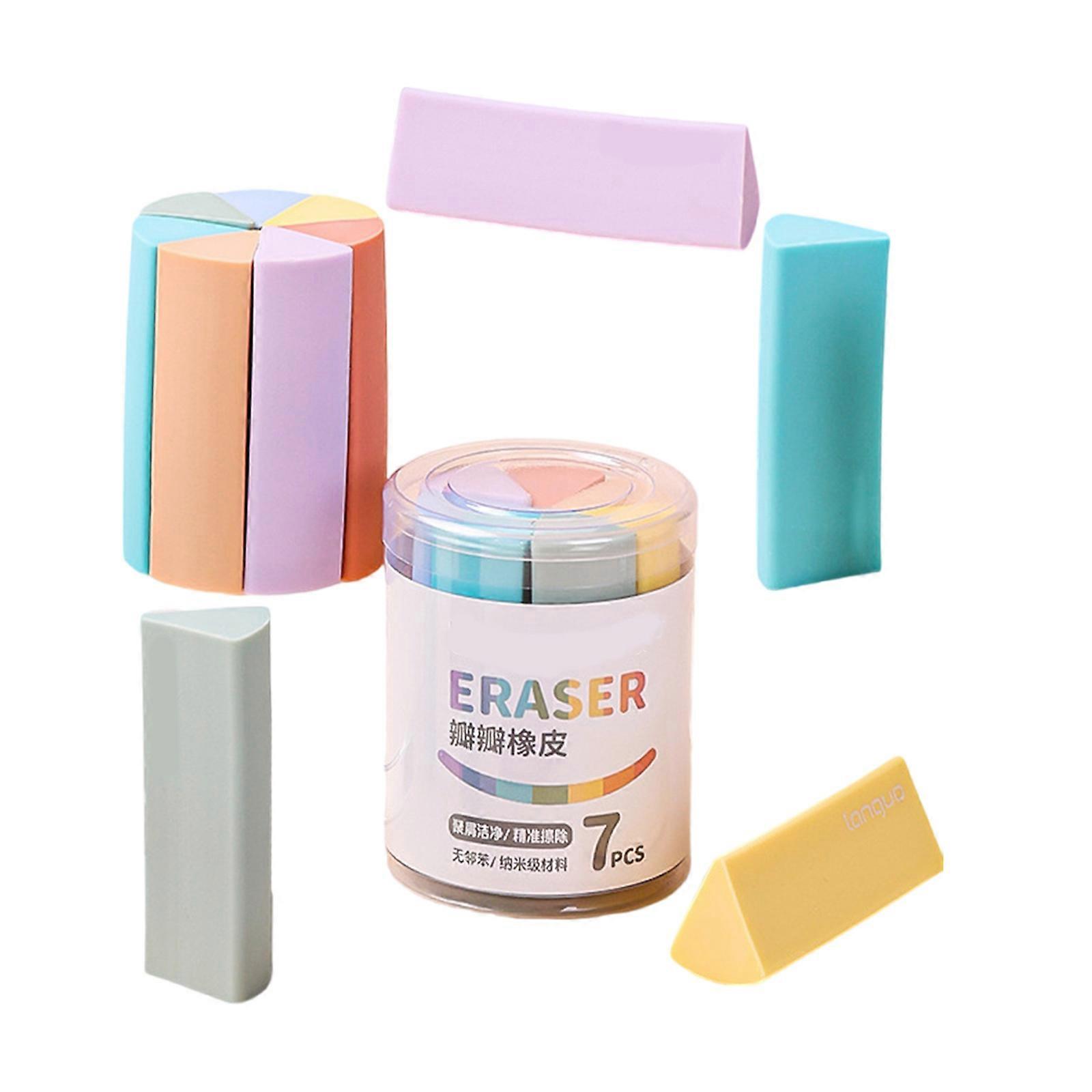 7 Ergonomic Triangular Erasers Bulk Set For Artists Students And Office Workers  Rainbow color
