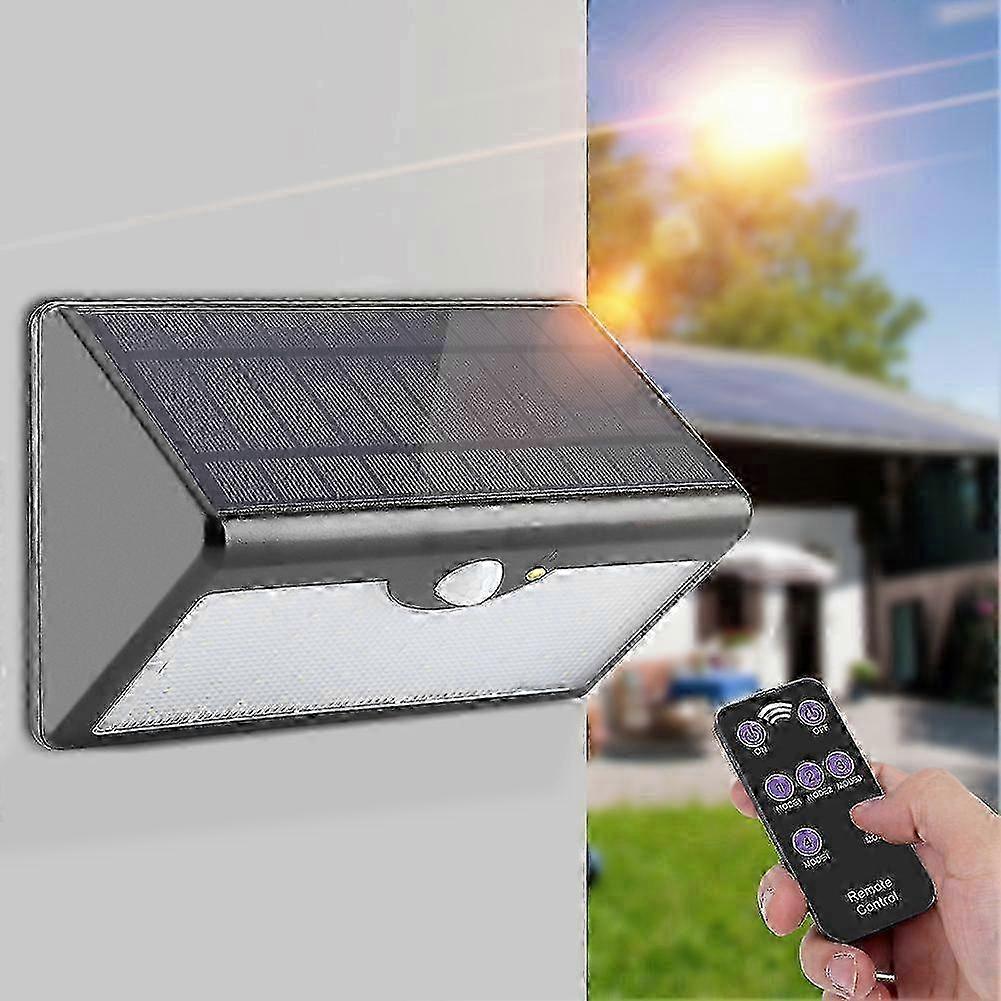 5 Modes Remote Control 60 LED Solar Power PIR Motion Sensor Light Outdoor Wall Lamp Cool White