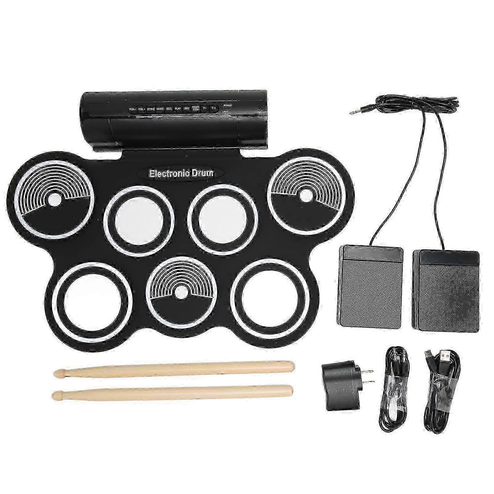 Electronic Drum Set 7 Pads Dual Speakers Stereo Surround Sound Portable Roll Up Drum Practice Pad 100?240V US Plug